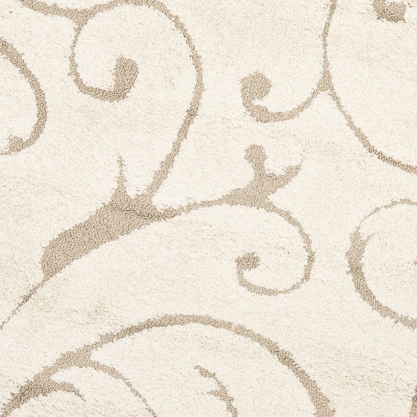 SAFAVIEH Florida Shag Collection Area Rug - 5' Round, Cream & Beige, Scroll Design, Non-Shedding & Easy Care, 1.2-inch Thick Ideal for High Traffic Areas in Living Room, Bedroom (SG455-1113)