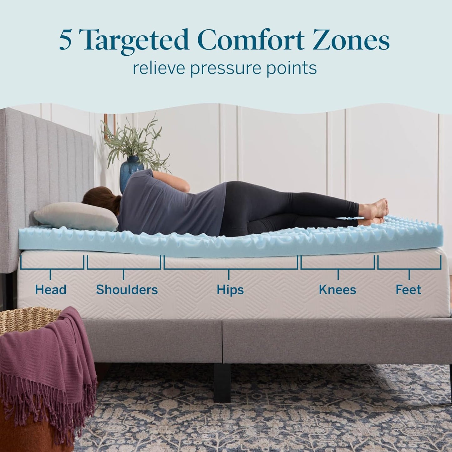 LUCID Gel Infused Memory Foam Mattress Topper – 3 Inch Mattress Topper – 5 Comfort Zones Relieve Pressure – CertiPUR-US Certified Foam - Twin