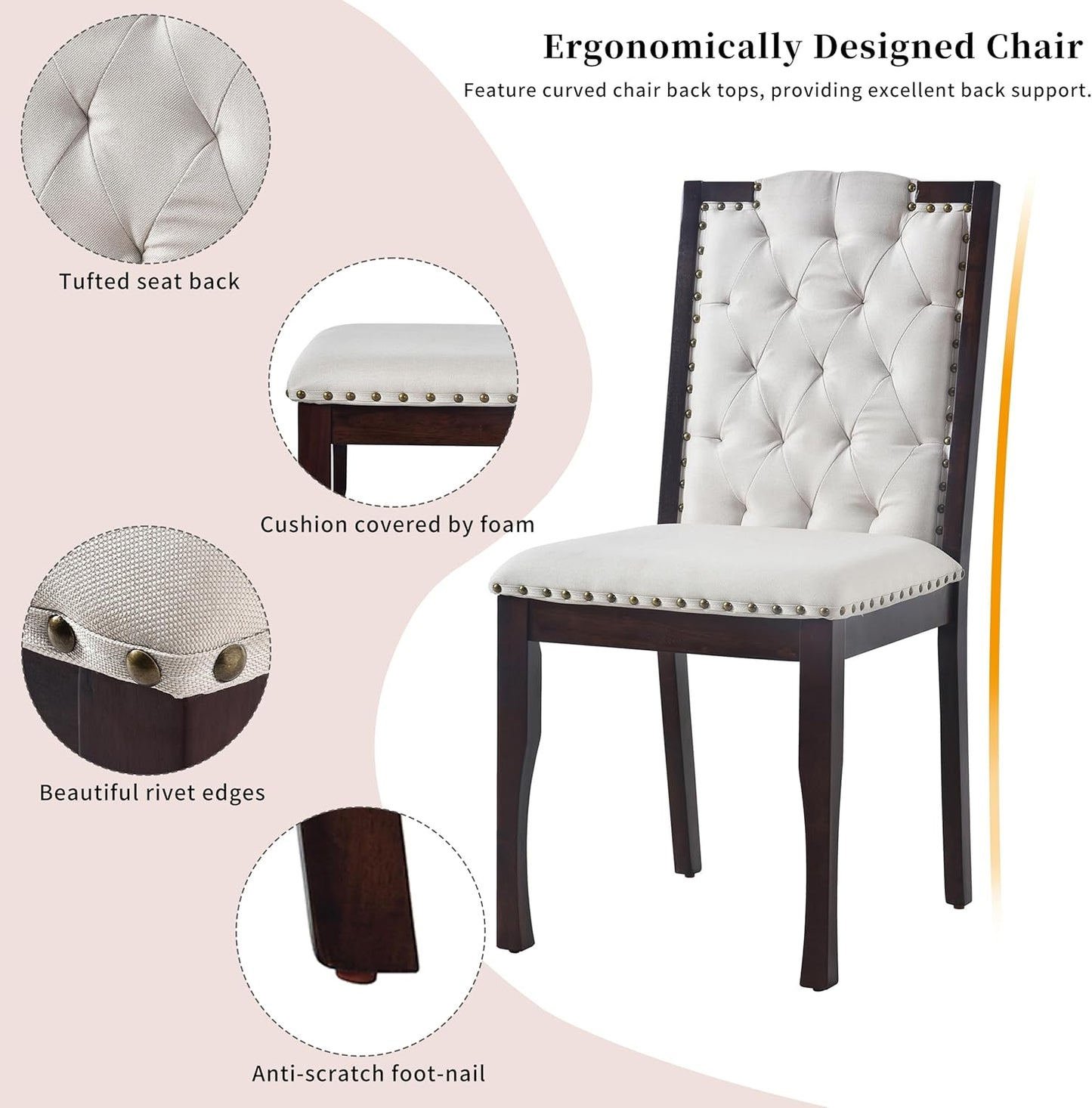 Merax 6-Piece Kitchen Dining Table Set, 62.7" Rectangular with 4 High-Back Tufted Chairs & 1 Bench for Kitchen Room, Espresso