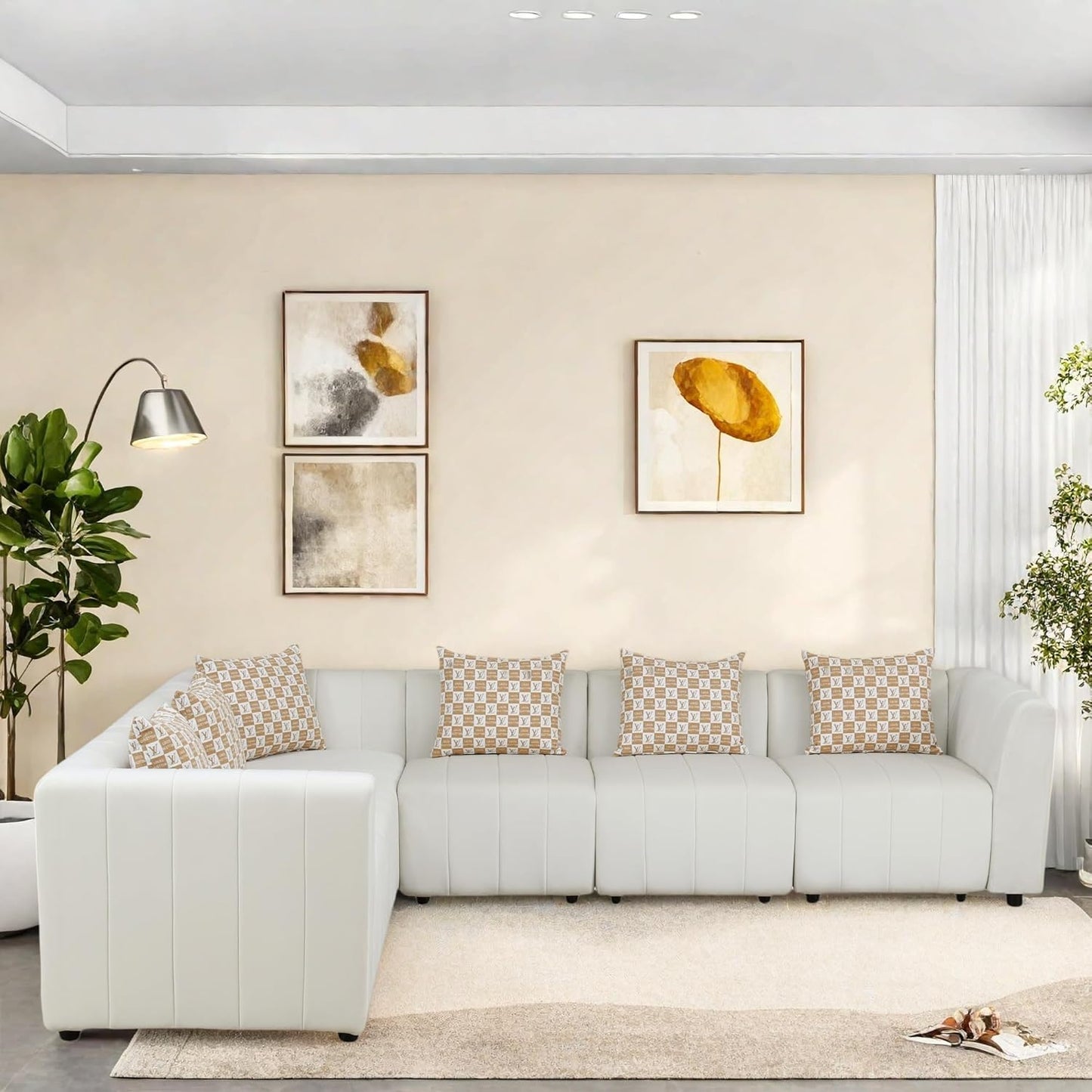 Sectional Couches for Living Room, Loveseat Sofa Comfy Cloud Couch with Deep Seats, Lounge Modern Living Room Furniture for Bedroom & Office, White