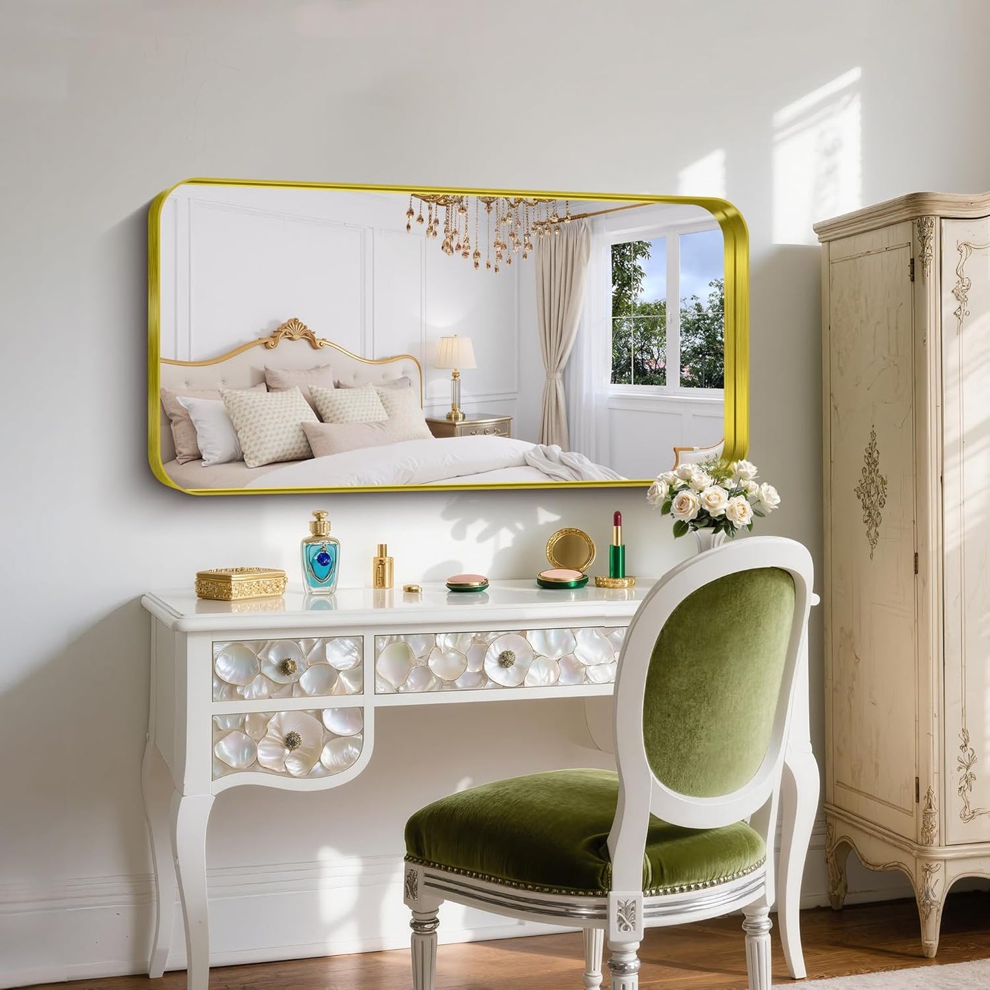 FORBATH 24x48 Inch Bathroom Mirror, Brushed Gold Deep Frame Narrow Wall Mirror with Rounded Corners, Anti-Rust Tempered Glass for Modern Farmhouse Vanity (Horizontal/Vertical)