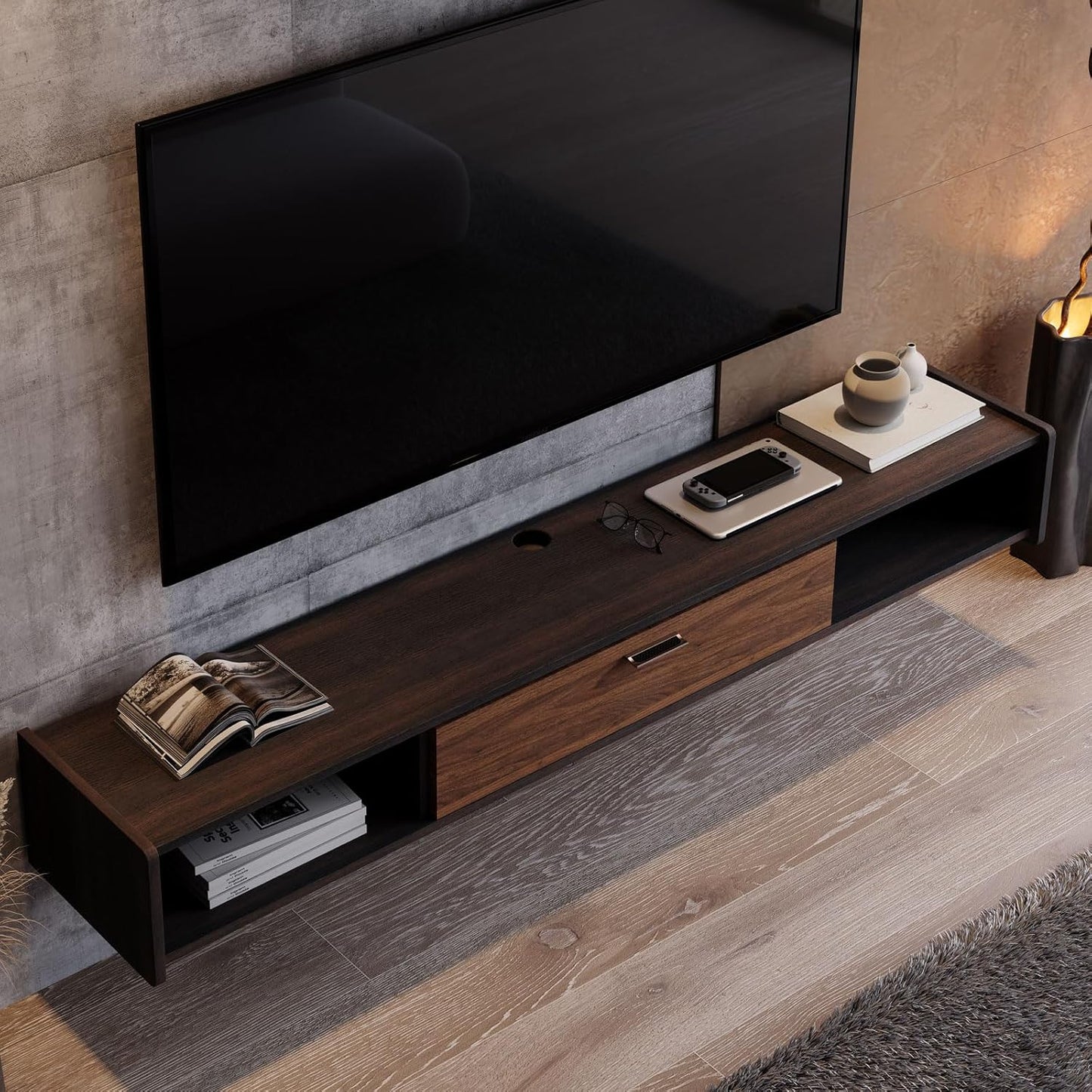 94'' Floating TV Stand,Wall Mounted TV Console,Floating TV Cabinet,Under TV Shelf for Bedroom Living Room(Walnut)