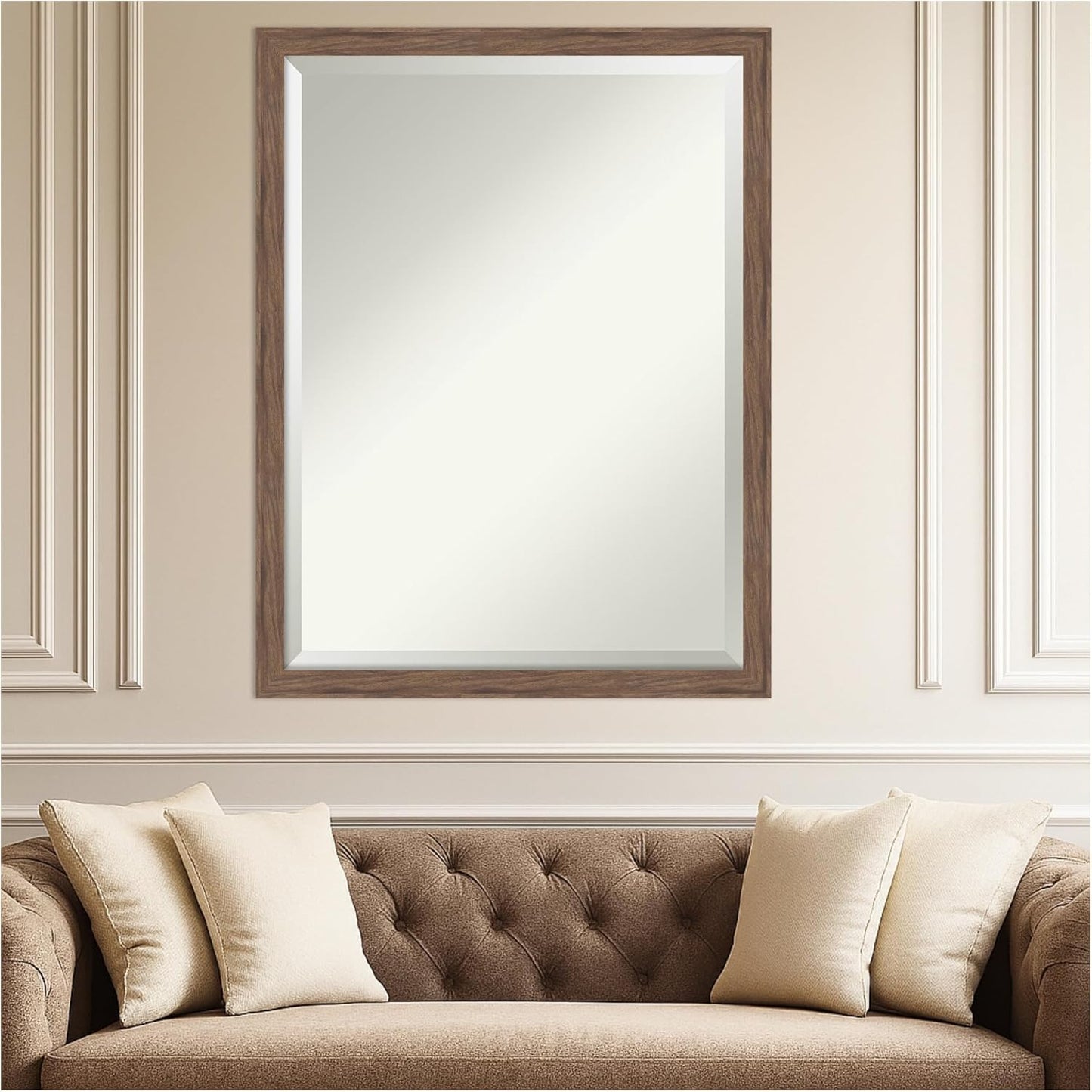 Amanti Art Brown Wall Mirror 33x43 Pia Medium Brown Narrow Rectangle Bathroom Mirror for Wall Decor Living Room, X-Large Casual Frame, Hangs Horizonally and Vertically, Bathroom Decor, Beveled Edge