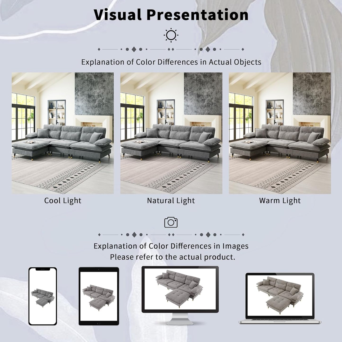 106" L Shaped Convertible Sectional Sofa,4 Seat Tufted Cloud Couch Set W/Movable Ottoman for Living Room, Apartment,Office,Chenille Fabric,Grey