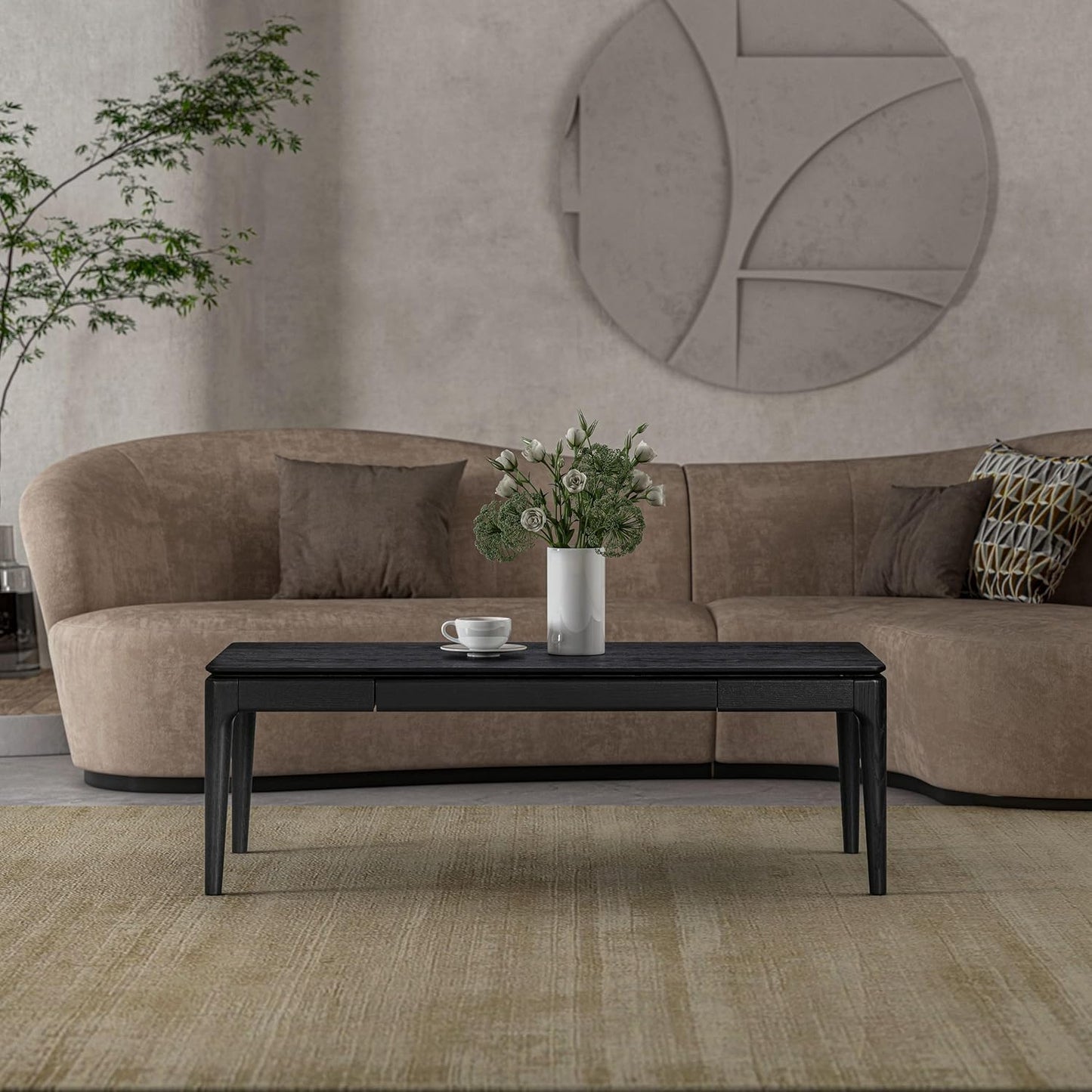 NTC Mingle Modern Wooden Rectangle Coffee Table with Hidden Drawer – Waterproof & Heat Resistant, Burnt Black