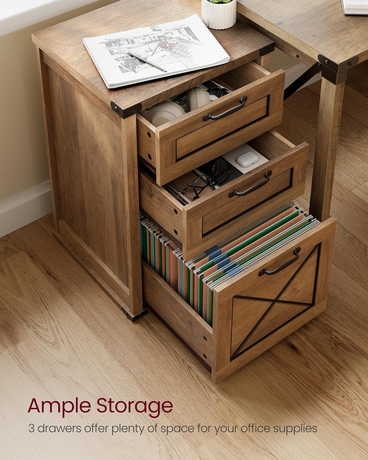 VASAGLE File Cabinet, Filing Cabinet with 3 Drawers, Printer Stand, Fit A4, Letter Size, Hanging File Folders, Modern Farmhouse Style, for Home Office, Honey Brown UOFC054T41