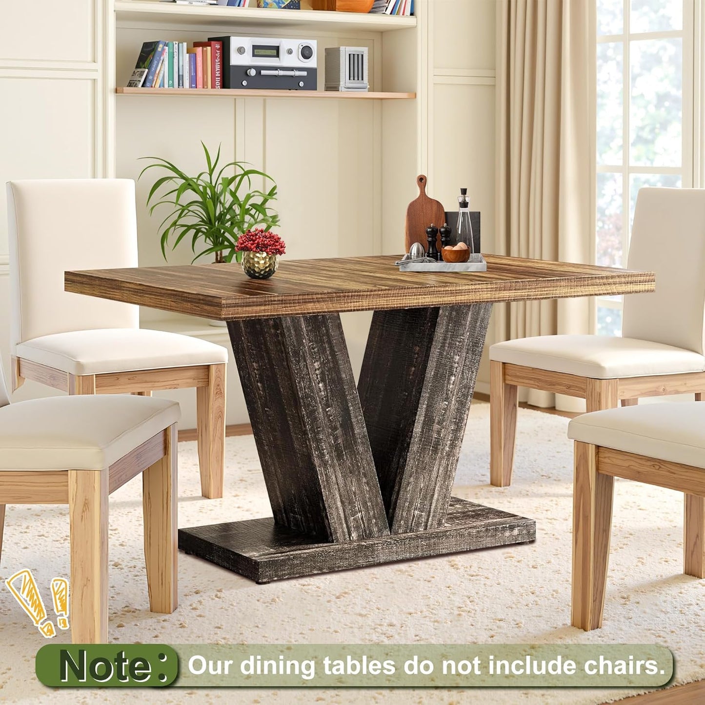 NicBex 47" Dining Table for 4 People, Farmhouse Dinner Table Small Dining Room Tables Rectangular Wooden Kitchen Tables with Heavy Duty Pedestal for Kitchen, Living Room, Black & Brown