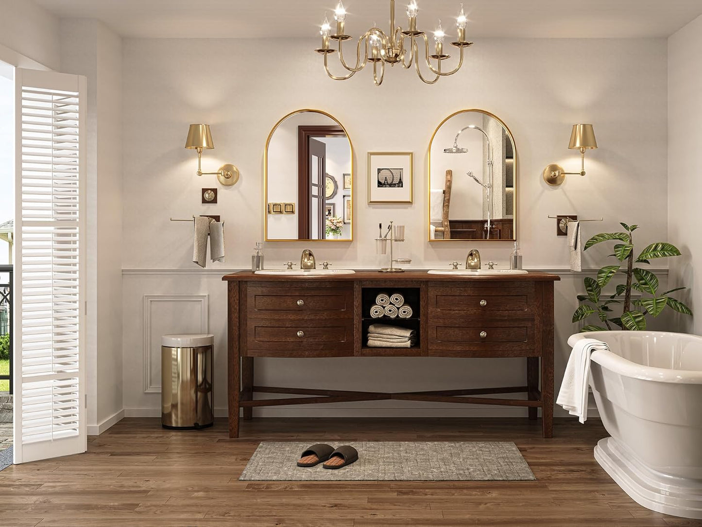 Brightify Arched Mirror, Arched Wall Mirror, 20 x 30 Inch Gold Arch Mirror, Metal Frame Gold Bathroom Mirror, Arched Top Bathroom Vanity Mirror for Living Room Bedroom Mantel Entryway Hallways