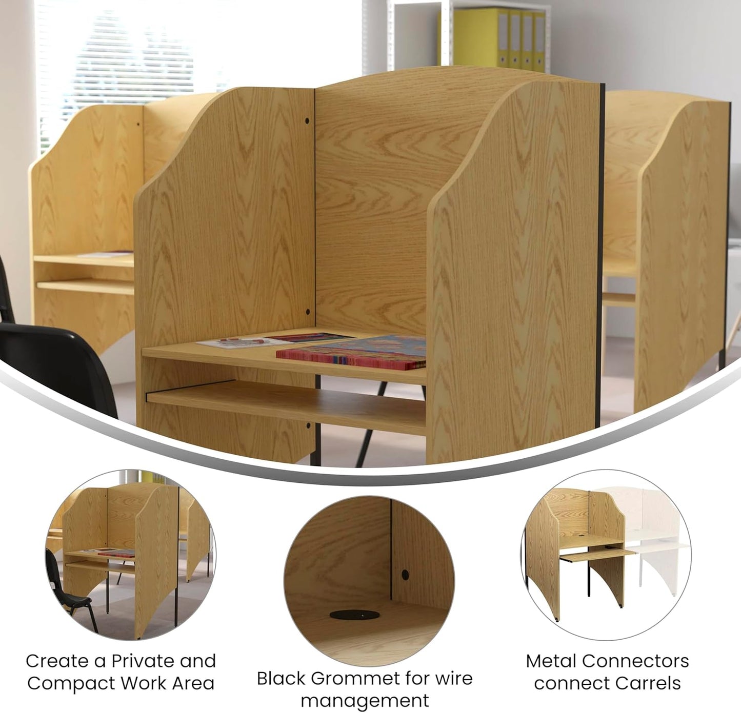 Flash Furniture Kevin Starter Study Carrel in Oak Finish