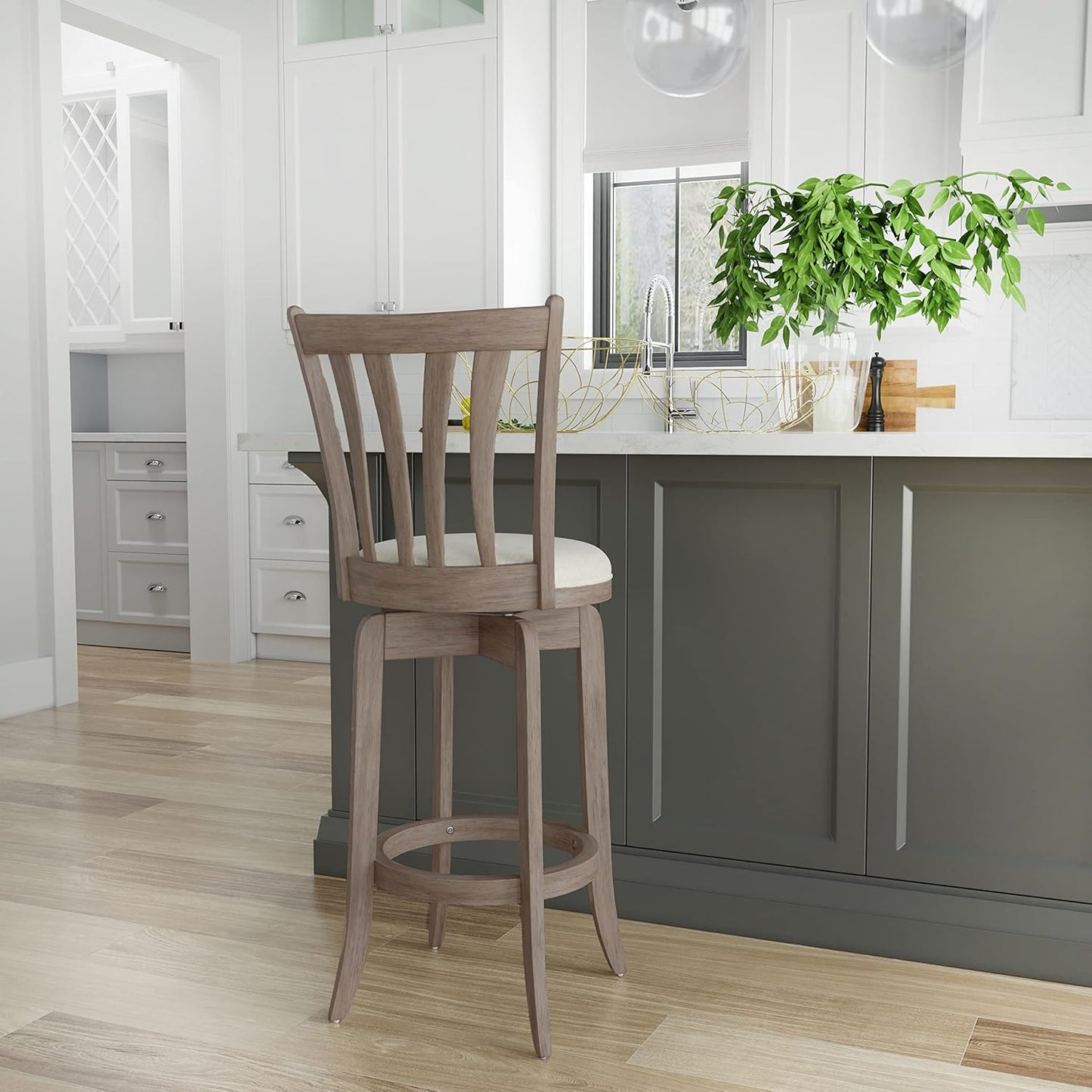 Hillsdale 29.5" Savana Wood Swival Bar Height Stool, Brown Gray