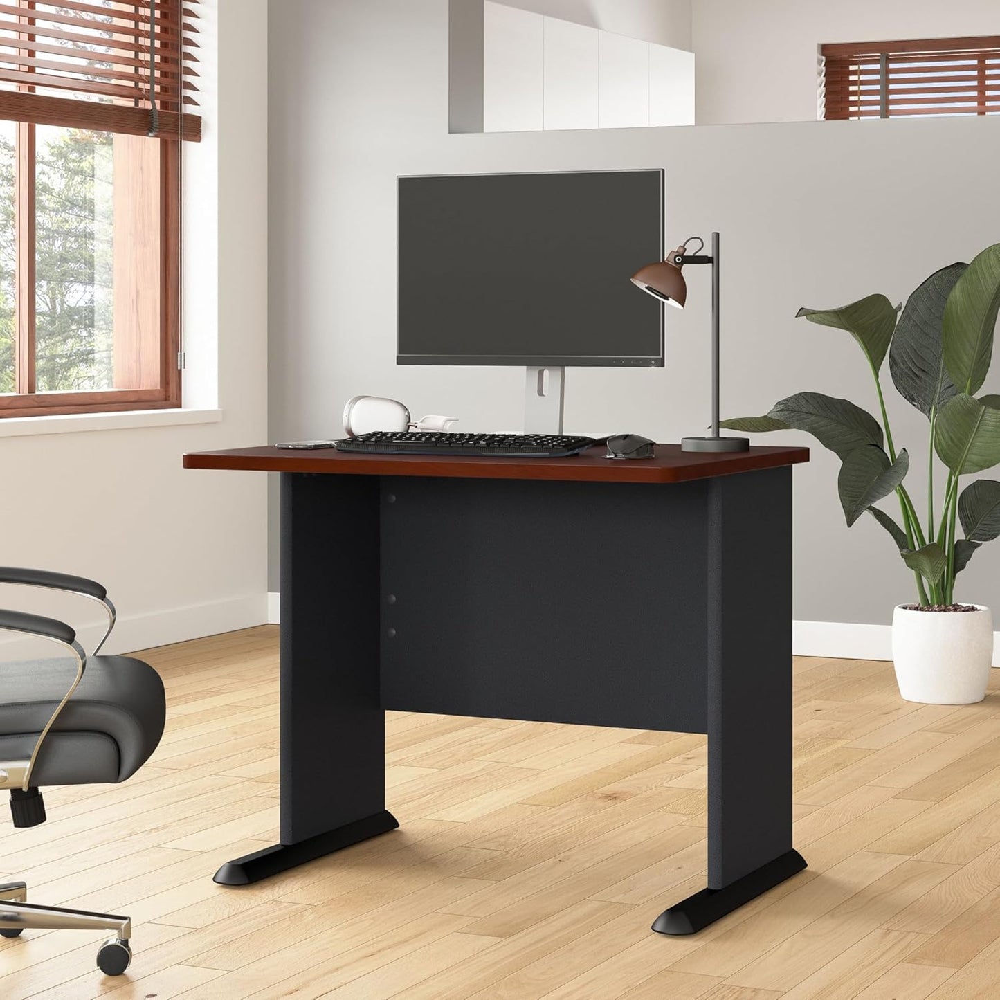 Bush Business Furniture Series A 36W Small Desk in Hansen Cherry and Galaxy, Compact Computer Table for Home or Professional Office