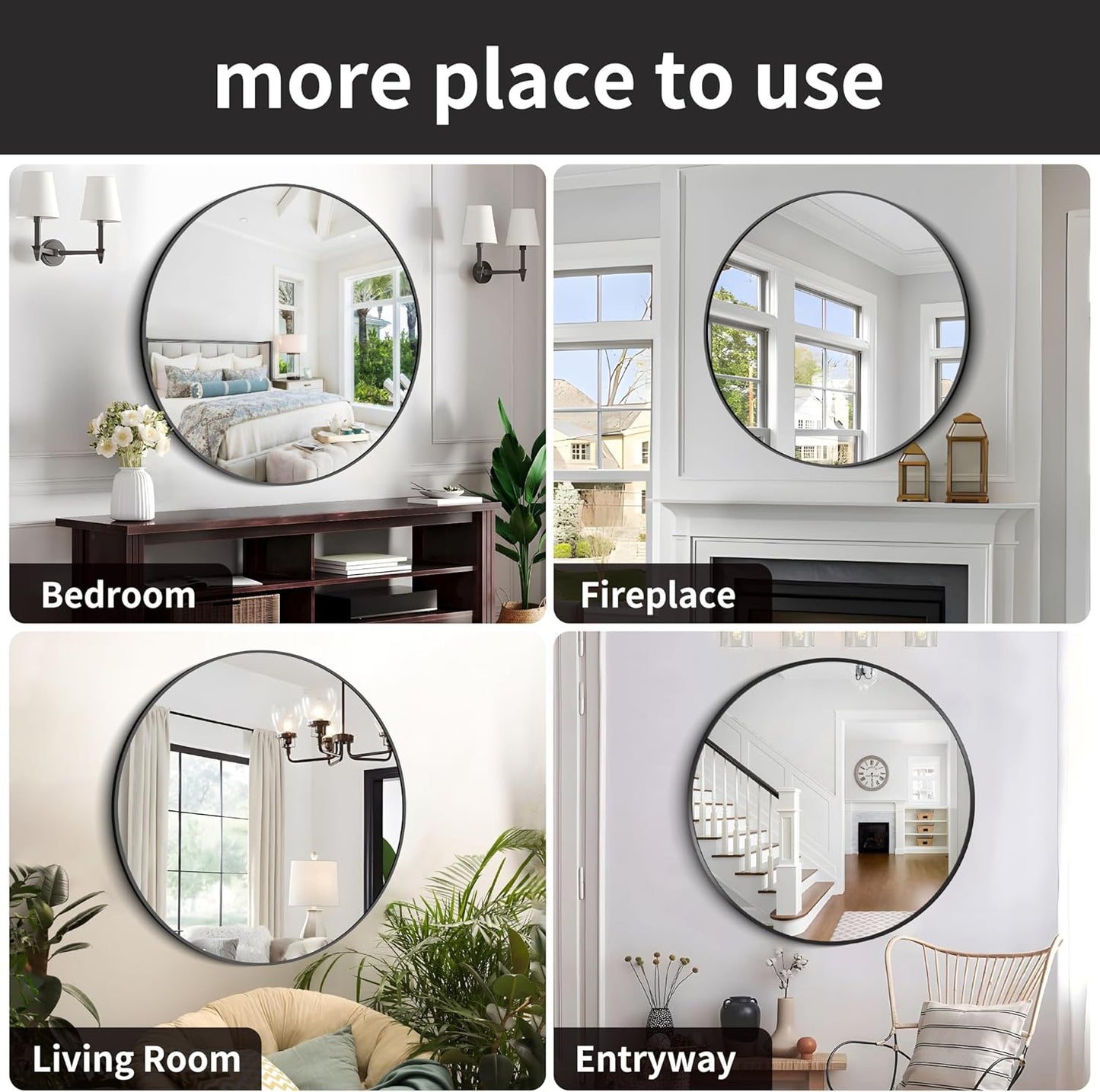 Black 39-Inch Round Mirror - Wall Mounted Aluminum Alloy Metal Frame for Bathroom, Entryway, Living Room, Large Over Sink