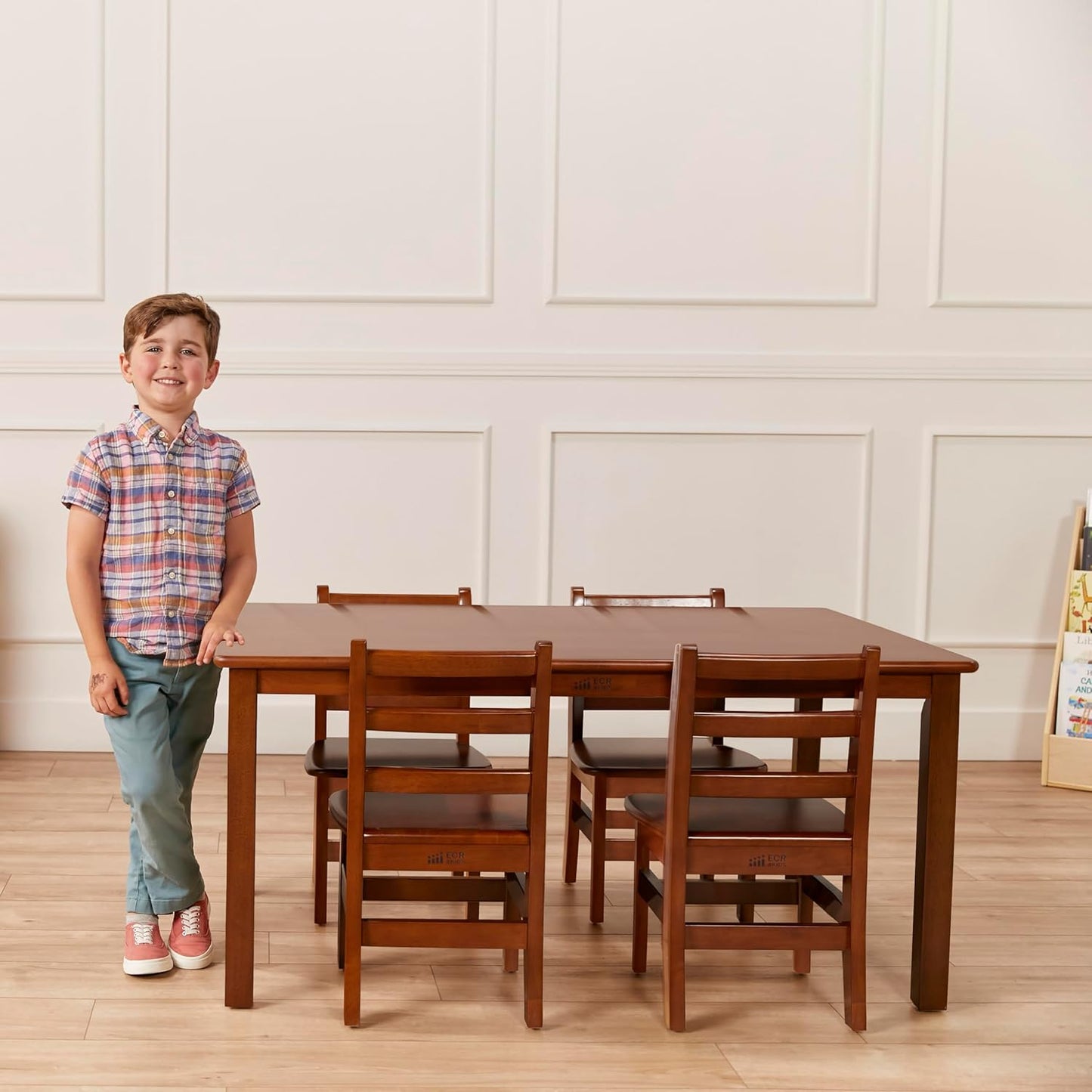 ECR4Kids 30in x 48in Rectangular Hardwood Table with 22in Legs, Kids Furniture, Dark Walnut