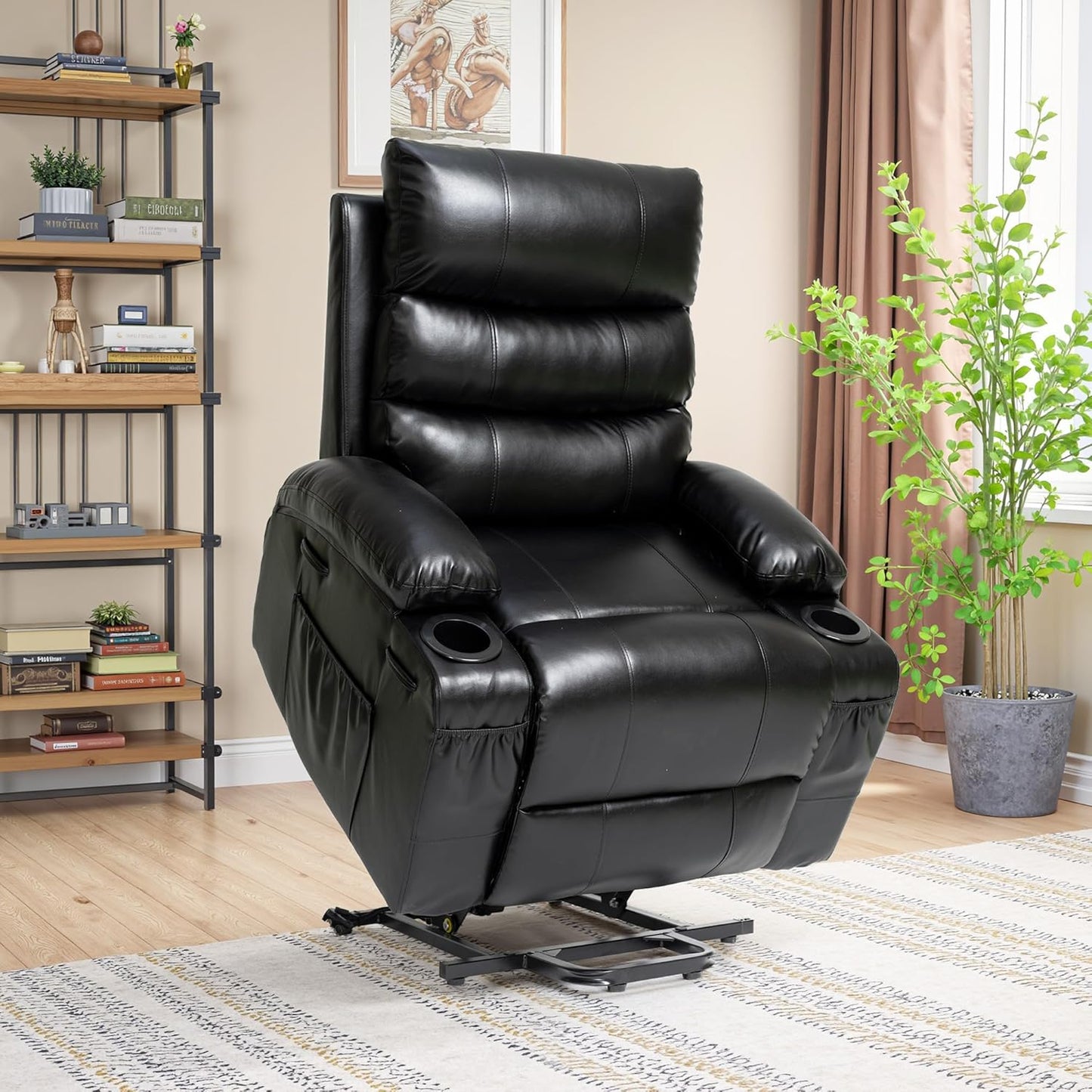 Recliner Chair Power Lift Massage Chair Full Body 21" Large Size Electric Recliner with 8 Point Vibration Massage and Lumber Heat, Remote Control, Side Pockets and Cup Holders, Black