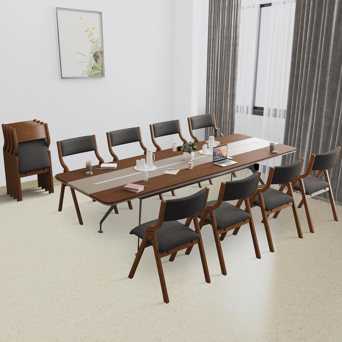 Ball & Cast Upholstered Folding Chairs Set of 2 with Ergonomically Designed Back and Solid Wood Frame, for Dining Room and Office,Indoor and Outdoor Events,Space Saving,Dark Grey+Walnut