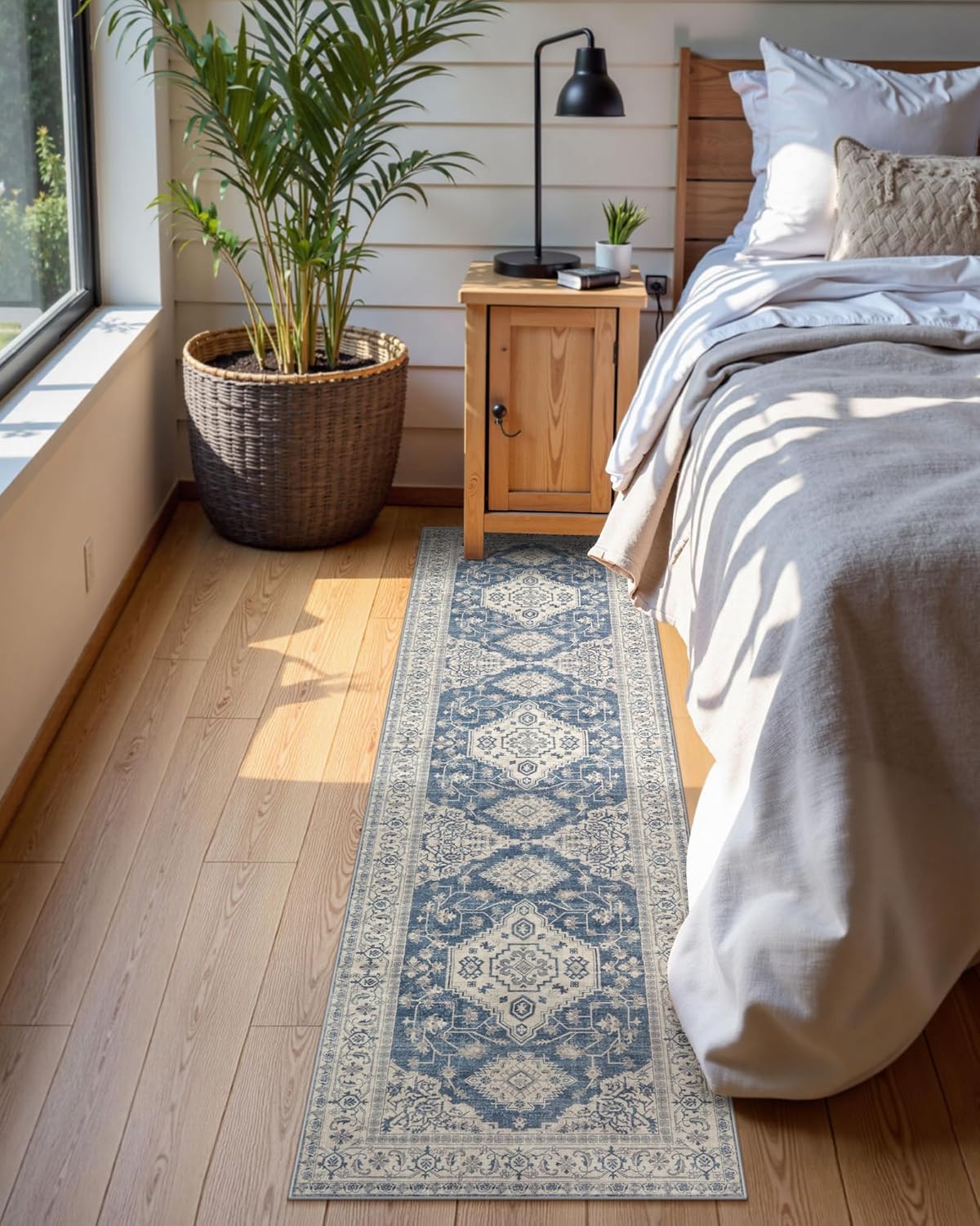 Lahome Oriental Hallway Runner Rug Non Slip, 2x8 Washable Runners for Hallways Kitchen, Vintage Non Skid Soft Long Carpet for Bedroom Bathroom Entryway, Blue