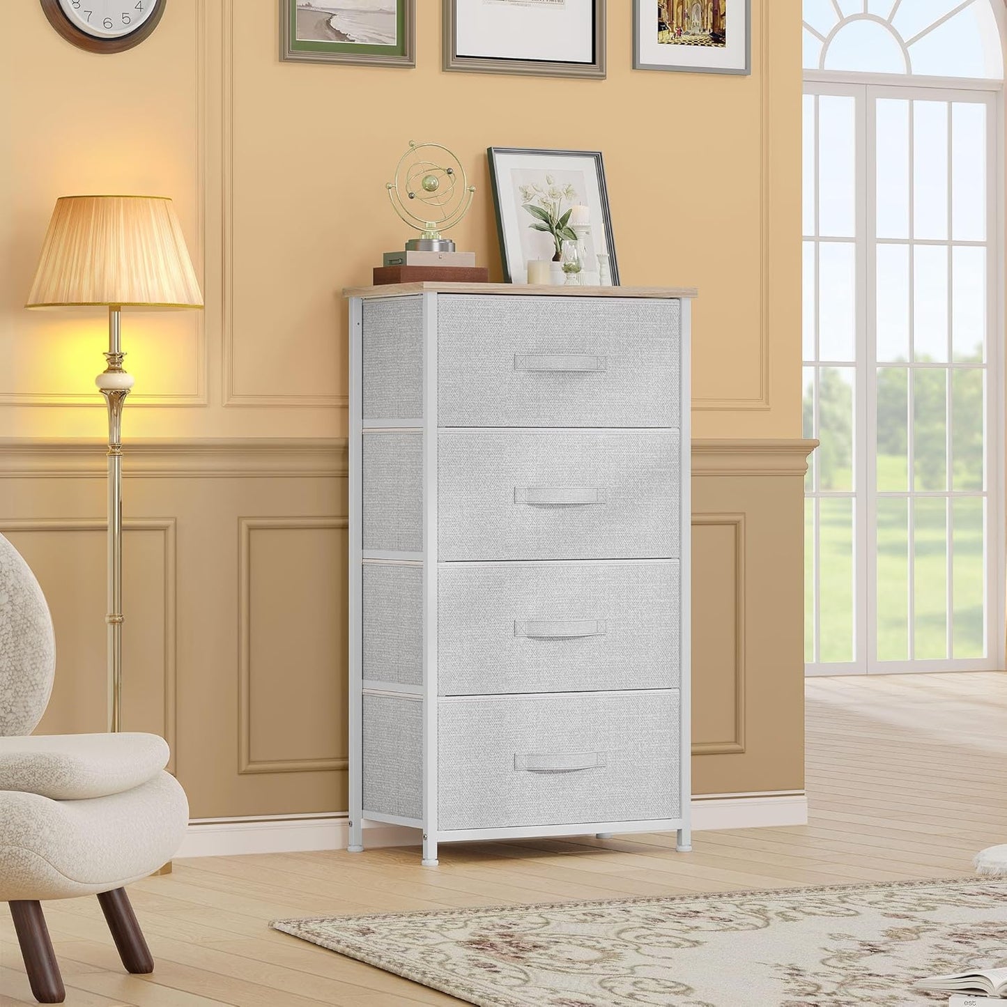 DWVO 4 Drawers Dresser, Dresser for Bedroom, Fabric Storage Tower, Chest of Drawers, Organizer Unit for Closets, Living Room