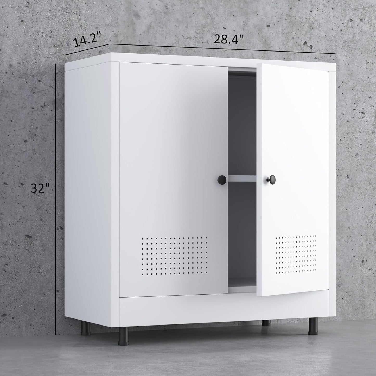 Metal Storage Cabinet with 2 Doors and Adjustable Shelf, Free Standing Accent Sideboard Buffet Cabinet for Home, Office, Entryway, Hallway, Living Room, Kitchen and Dining Room (White)