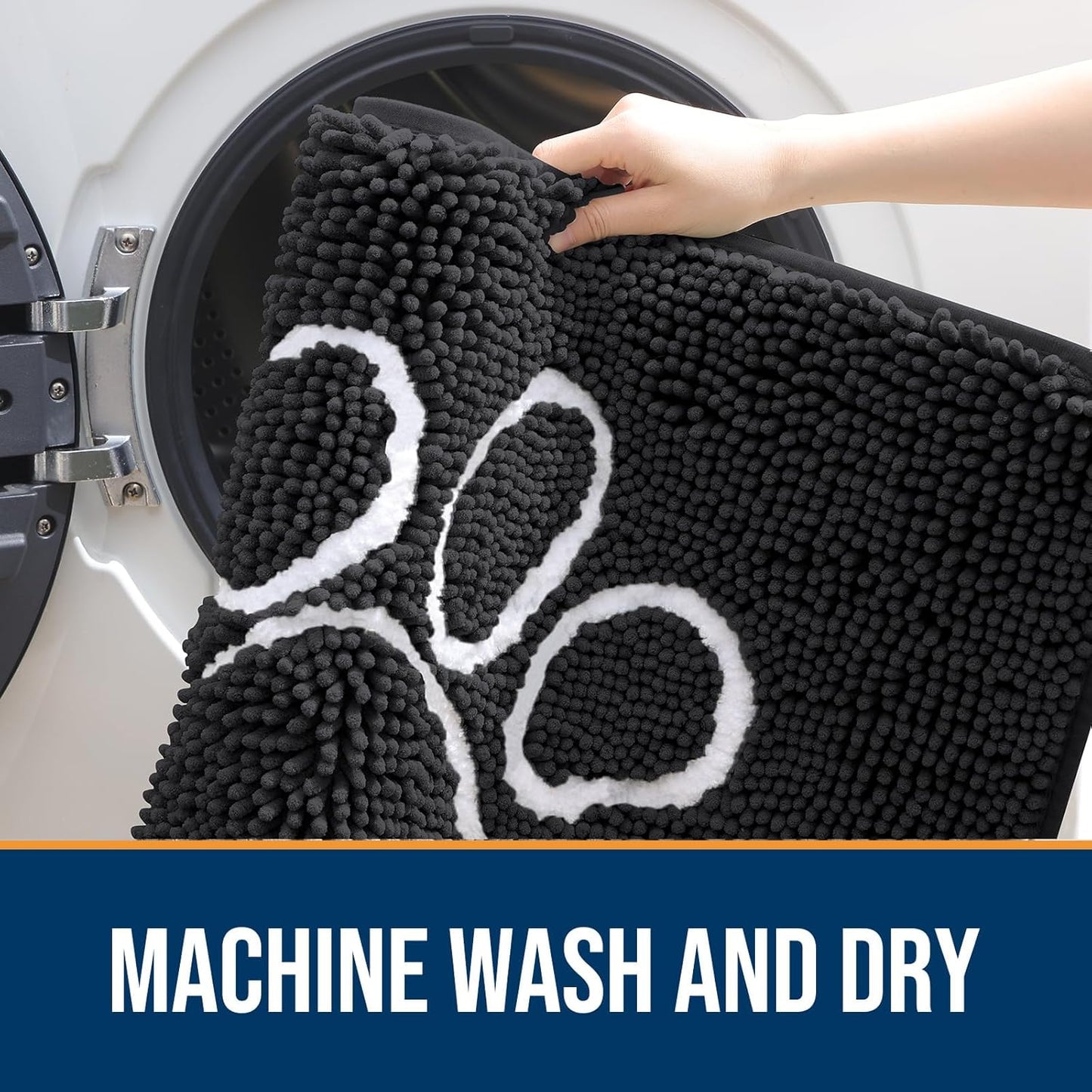 OLANLY Door Mat for Muddy Dog Paws 47x24, Ultra Absorbent Chenille Mud Doormat with Paw Print Design, Non-Slip Washable Doormat for Indoor Entryway, Quick-Dry Pet Bed Mats for Dirty Dogs, Dark Grey