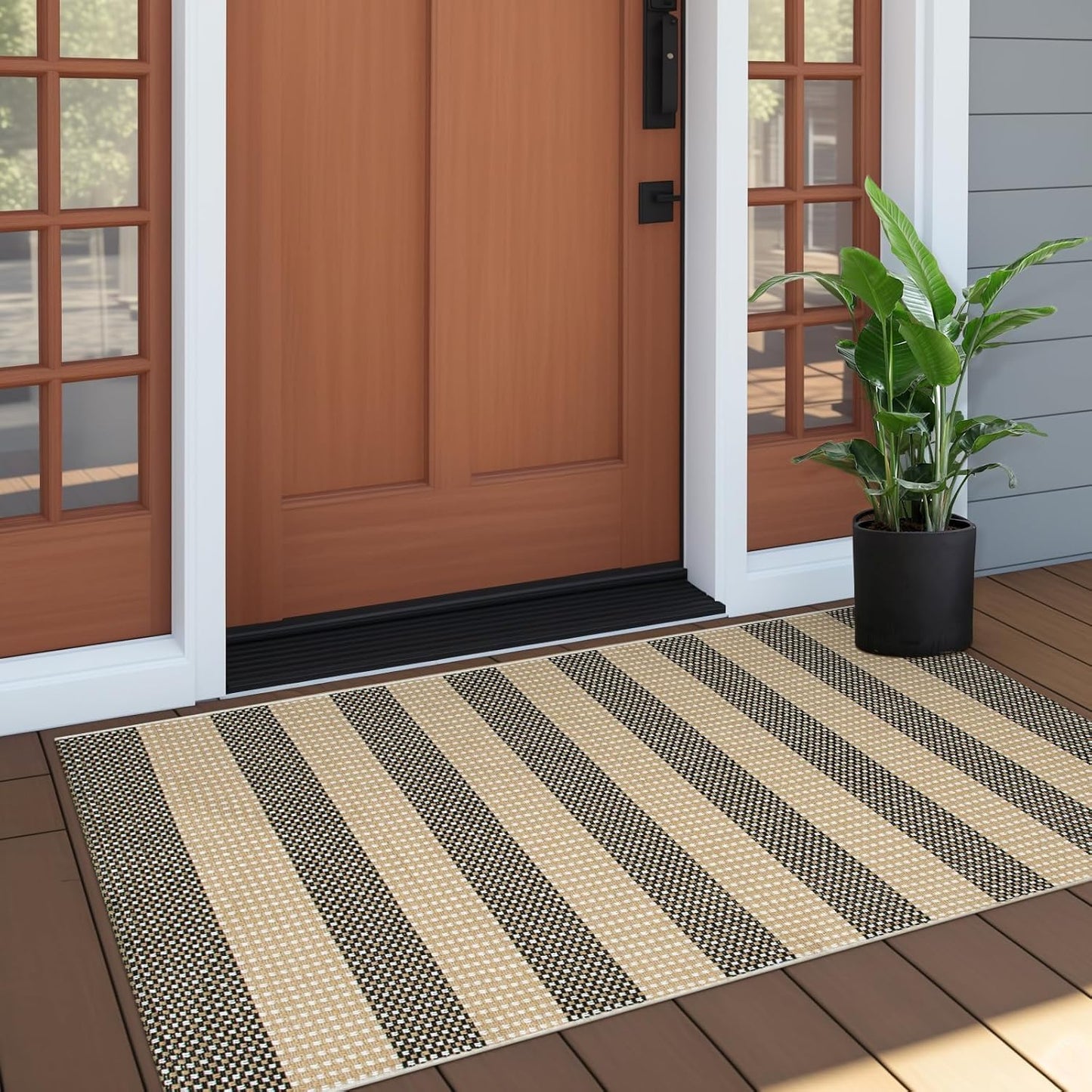 OJIA Front Door Rug 24"x51" Halloween Doormat Washable Fall Front Door Mat Indoor Entrance Tan Washable Porch Rug Woven Striped Outdoor Mat Entryway Rugs Small Area Rug for Kitchen Entry Bathroom