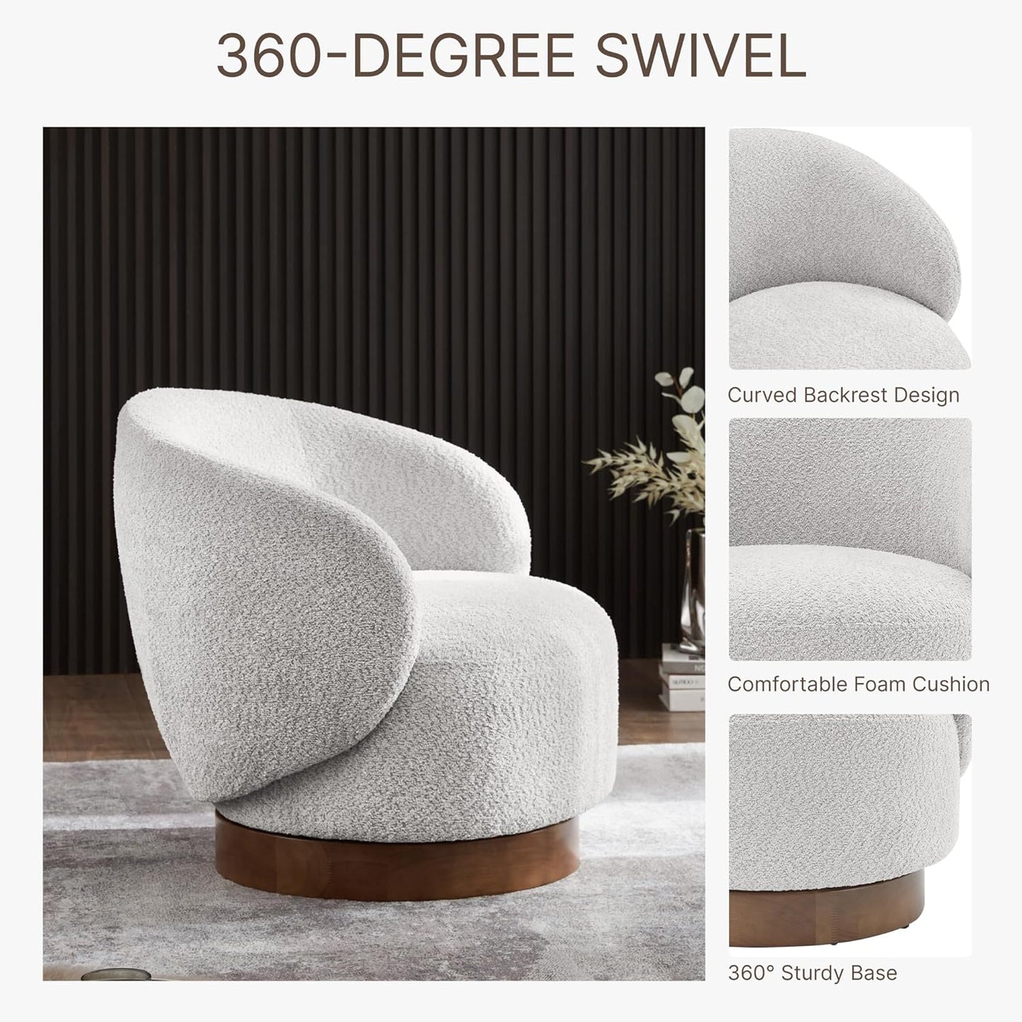 Swivel Accent Chair Round Barrel Armchair Upholstered Performance Fabric for Living Room Bedroom Waitingroom,2 Box,Light Grey