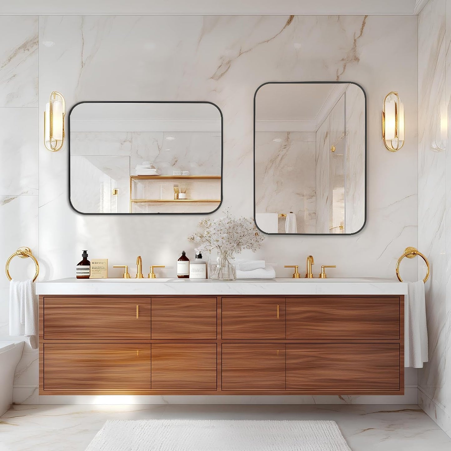 MZON 30x36 Inch Matte Black Wall Mirror, Large Rounded Rectangle Mirror for Living Room or Bathroom, Anti-Rust Frame & Tempered Glass, Horizontal/Vertical Mount - Luxe & Modern Wall Decor