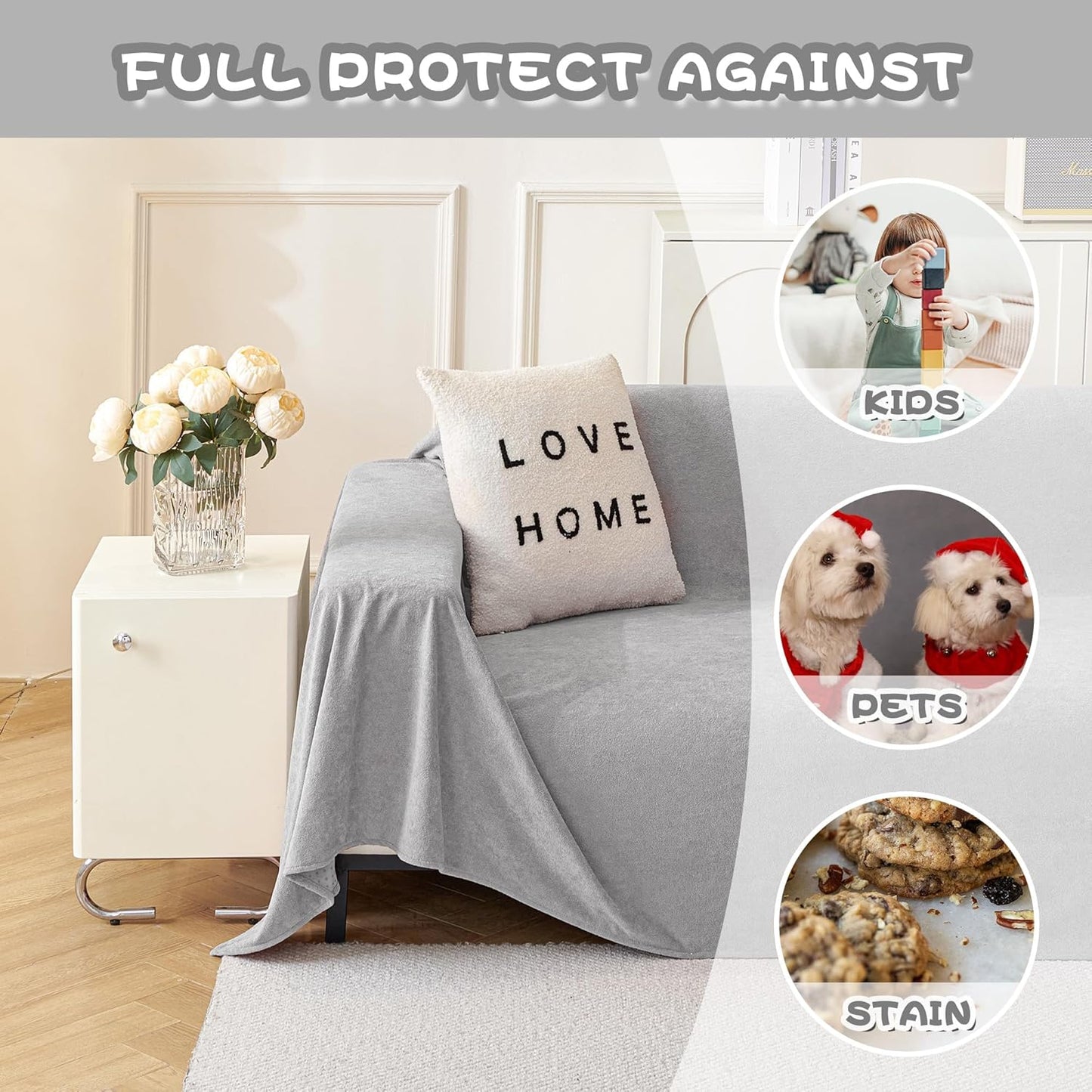 MYSKY HOME Non-Slip Couch Cover Couch Covers for 2 Cushion Couch Sofa Cover Sofa Slipcovers for Dogs, Sofa Covers Washable Love Seat Couch Covers Thick Furniture Protector, 71" x 102", Light Grey