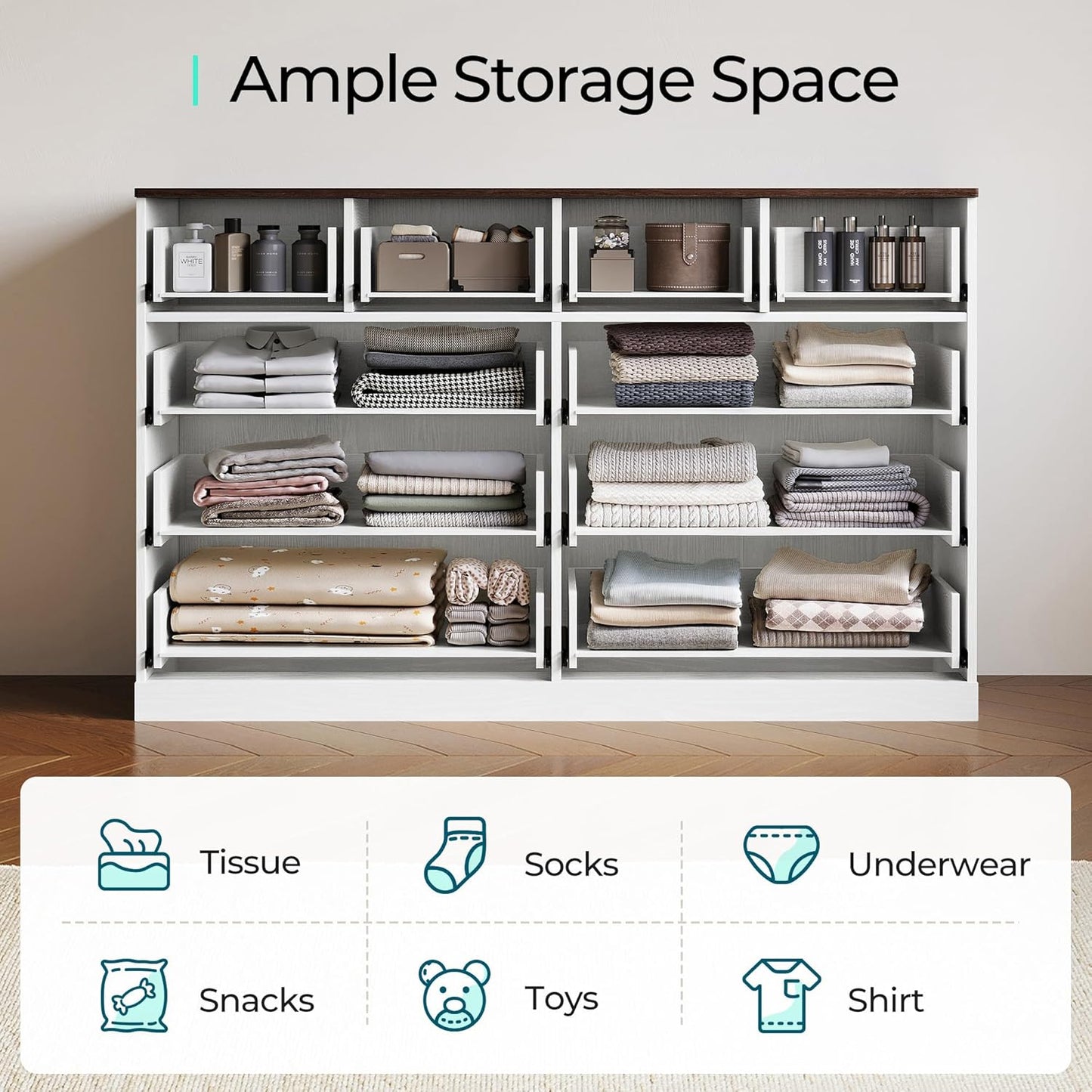 LINSY HOME 10 Drawer Dresser for Bedroom, 54" Wide Chest of Drawers, Modern TV Stand Dressers with Wood Frame and Metal Handles, Large Drawer Organizer for Bedroom, Living Room, White