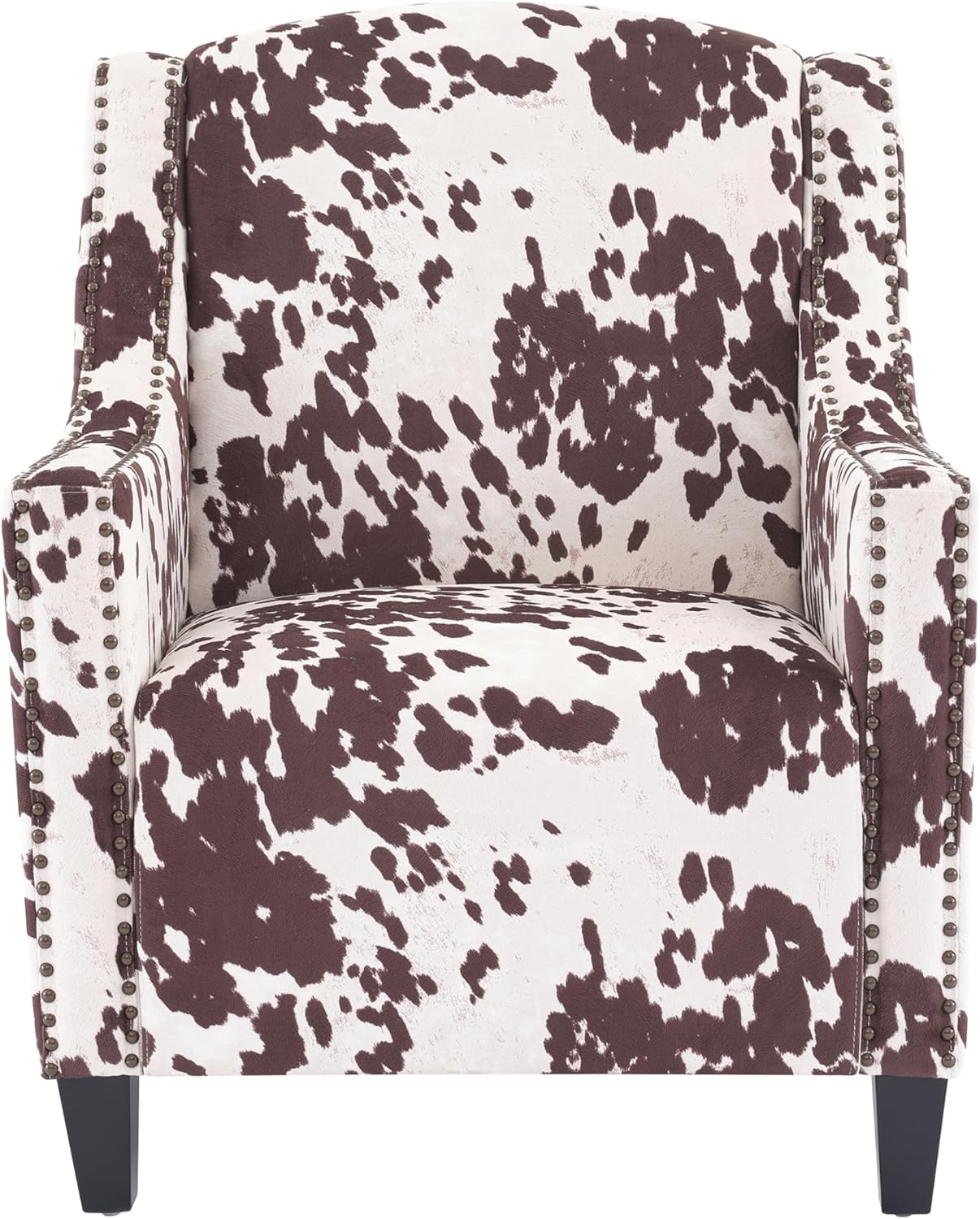 Ball & Cast Upholstered Arm Chair,Classic American Style Flower Design Fabric Dining Chair,Comfy Accent Chair w/Nailhead Trim & Wooden Legs,Seating Furniture for Bedroom,Apartment,Brown+White