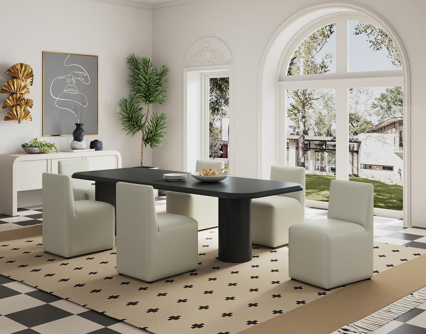 Manhattan Comfort Anna Square Modern Dining Chair with Head to Toe Faux Leather Upholstery and Plastic Foot Padding, Luxury Accent Furniture, Set of 2, Stone Grey