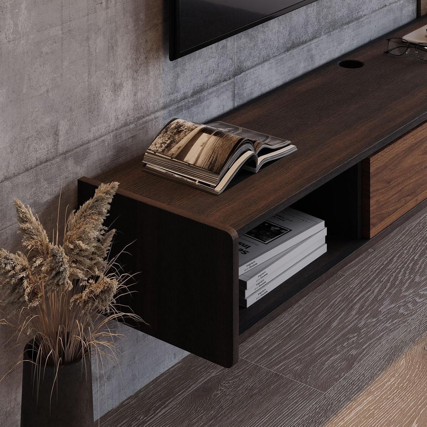 94'' Floating TV Stand,Wall Mounted TV Console,Floating TV Cabinet,Under TV Shelf for Bedroom Living Room(Walnut)