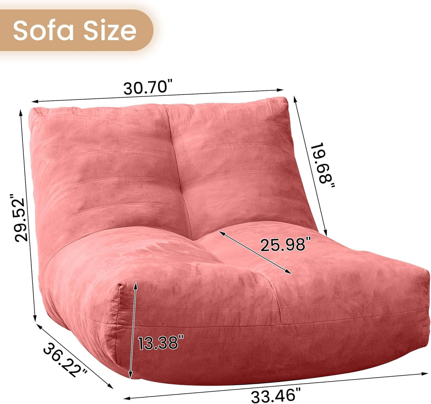 Bean Bag Chair Lazy Bean Bag Sofa, Floor Beanbag Chairs with Stuffed High-Density Foam, Memory Foam Bean Bag Sofa for Living Room, Bedroom and Office