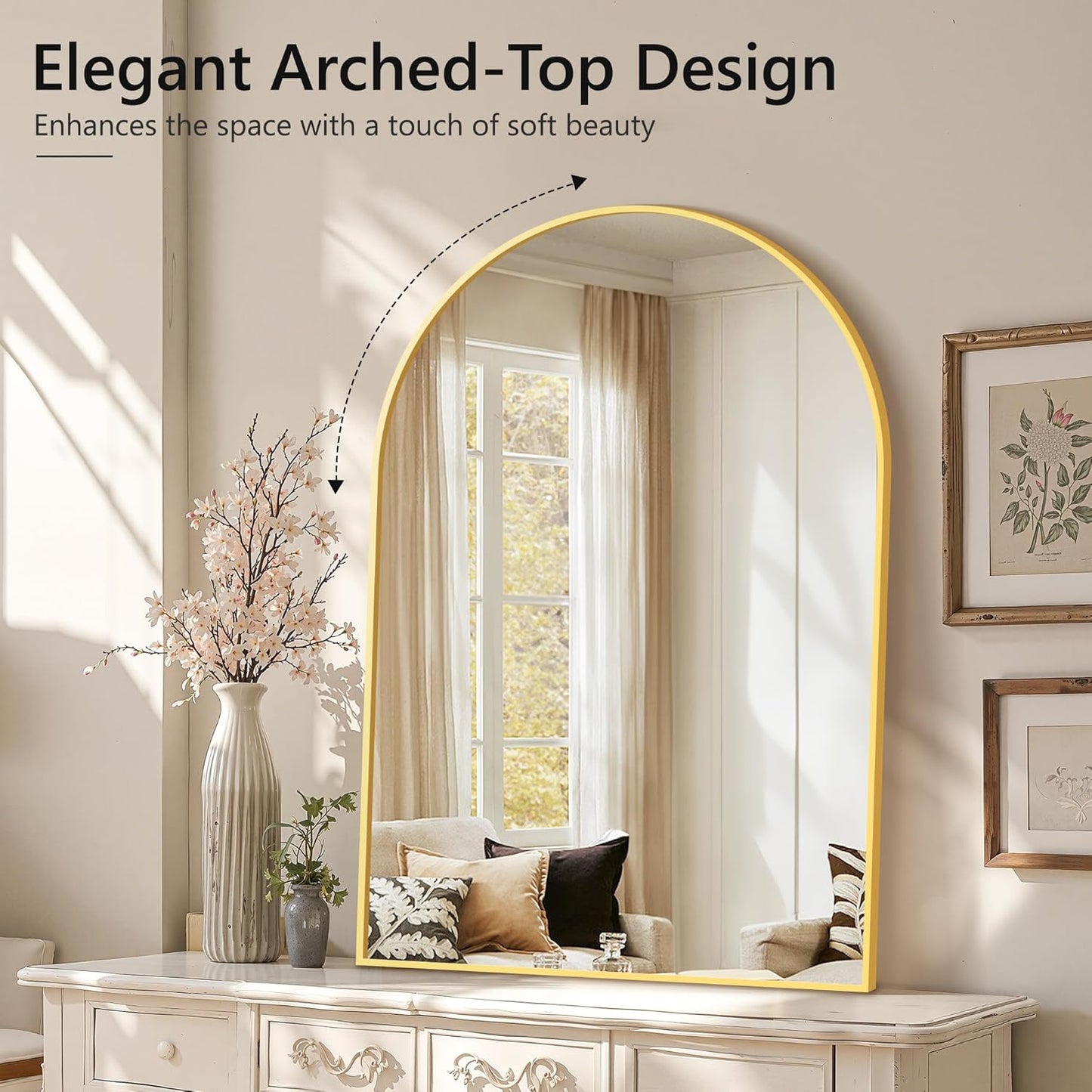 Arched Wall Mirror for Bathroom,Mirrors for Wall,28''x40'',Vanity Mirror for Bedroom Dresser, Entryway, Living Room, Metal Frame (28''x40'',Gold)
