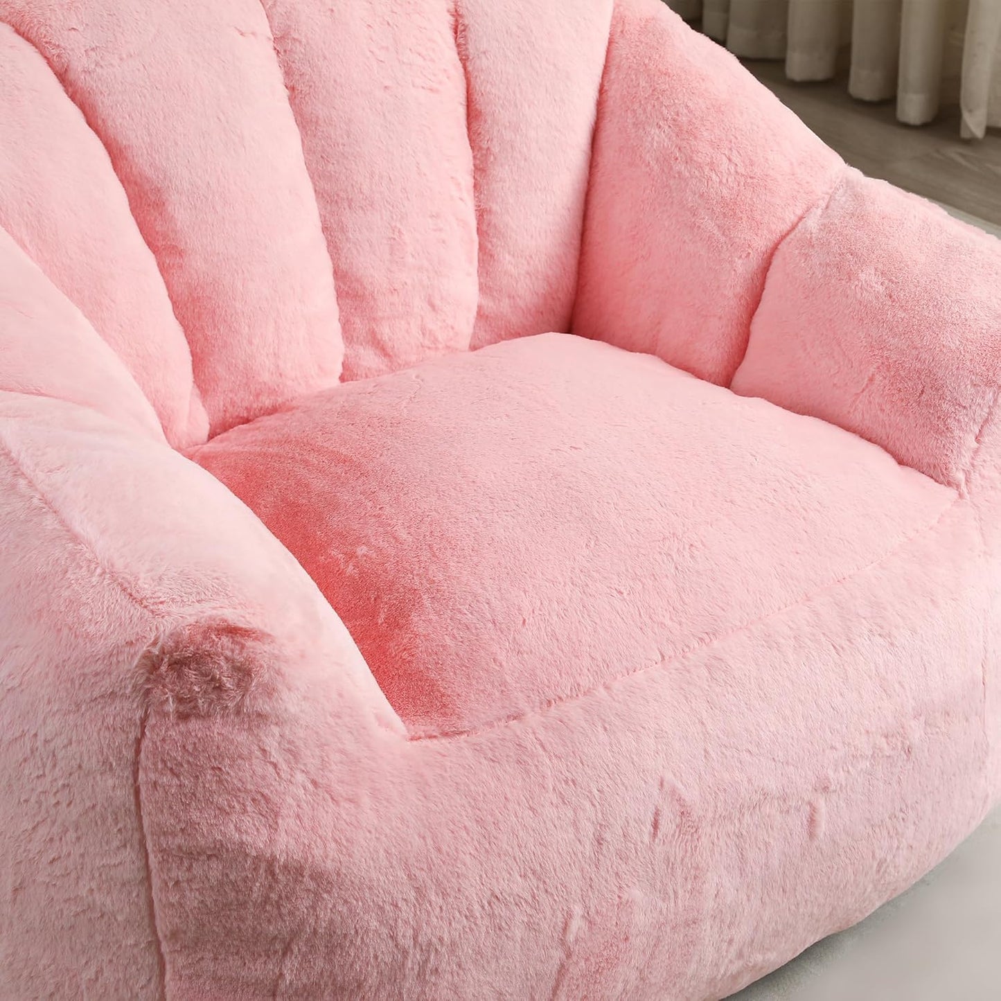 Furniliving Bean Bag Chair, Giant Bean Bag Chair Stuffed Floor Sofa for Adults Comfy Bean Bag Sofa with Back Support, Oversized Bean Bag Couch for Living Room Bedroom Dorm Office, Faux Leather, Pink