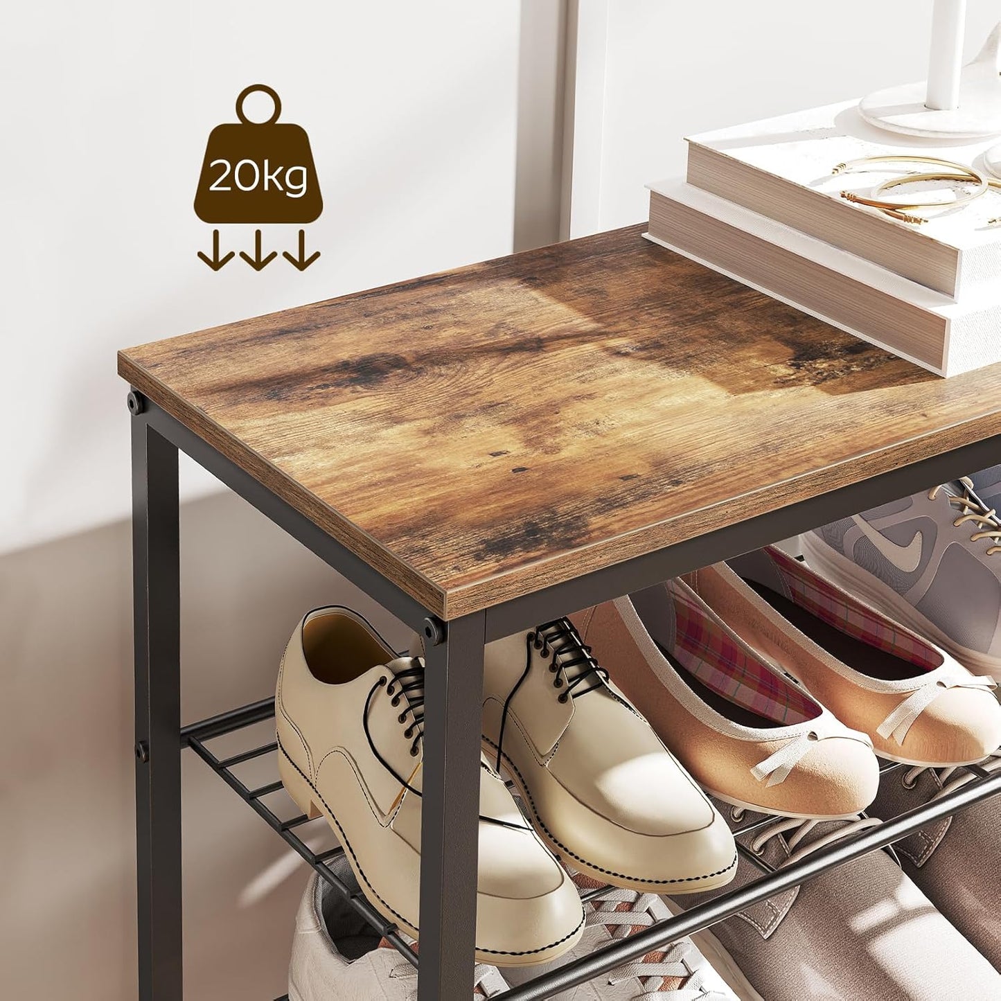 8 Tier Shoe Rack, Shoe Storage Organizer, Large Capacity Shoe Shelf Holds 32 Pairs of Shoes, Durable and Stable, for Entryway, Hallway, Closet, Dorm Room, Rustic Brown SS08BR