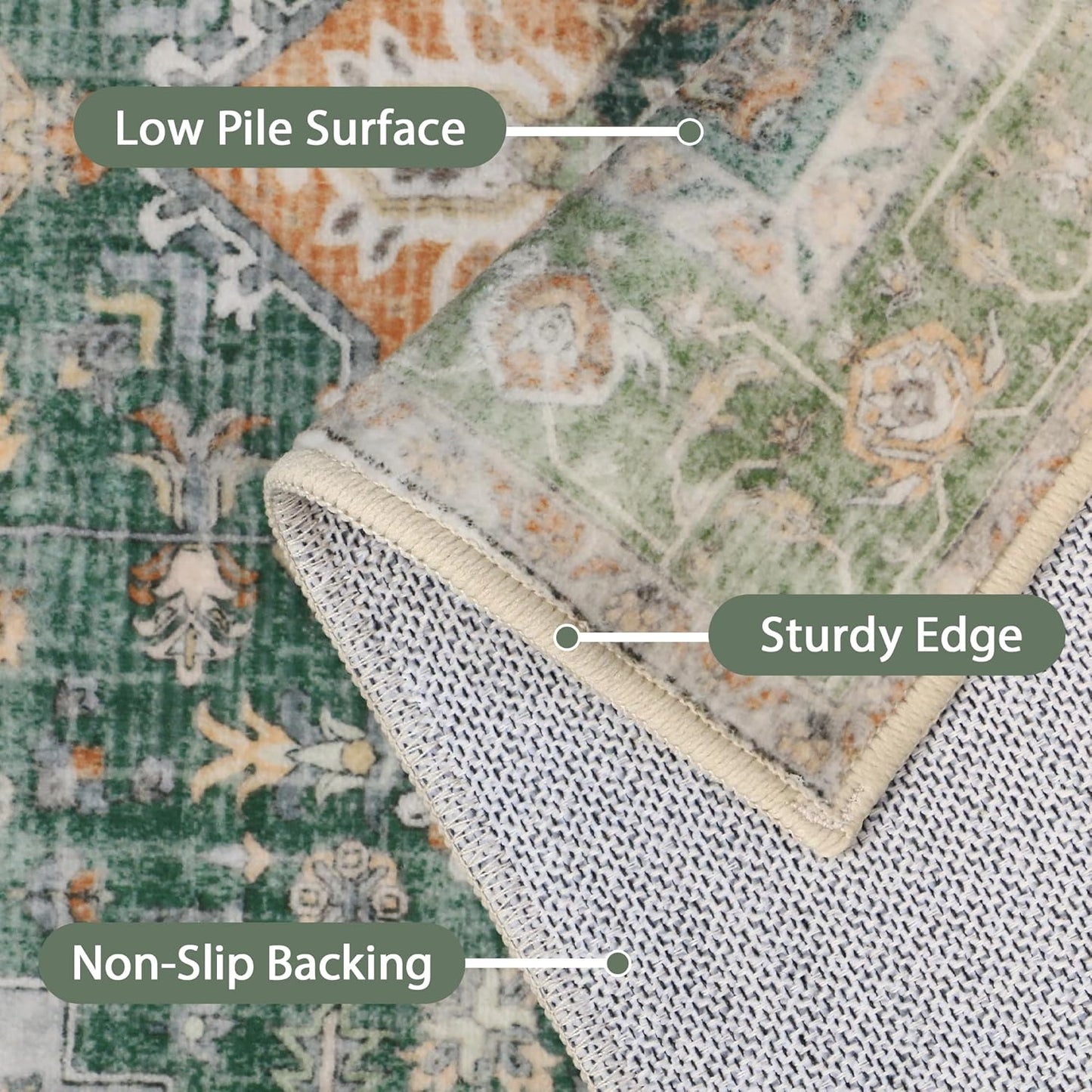 GENIMO 2x10 Runner Rugs for Hallway, Machine Washable Non Slip Vintage Rugs, Low Pile Lightweight Soft Print Rug for enrtyway, Corridor, Home Office, Kitchen,Sage Green