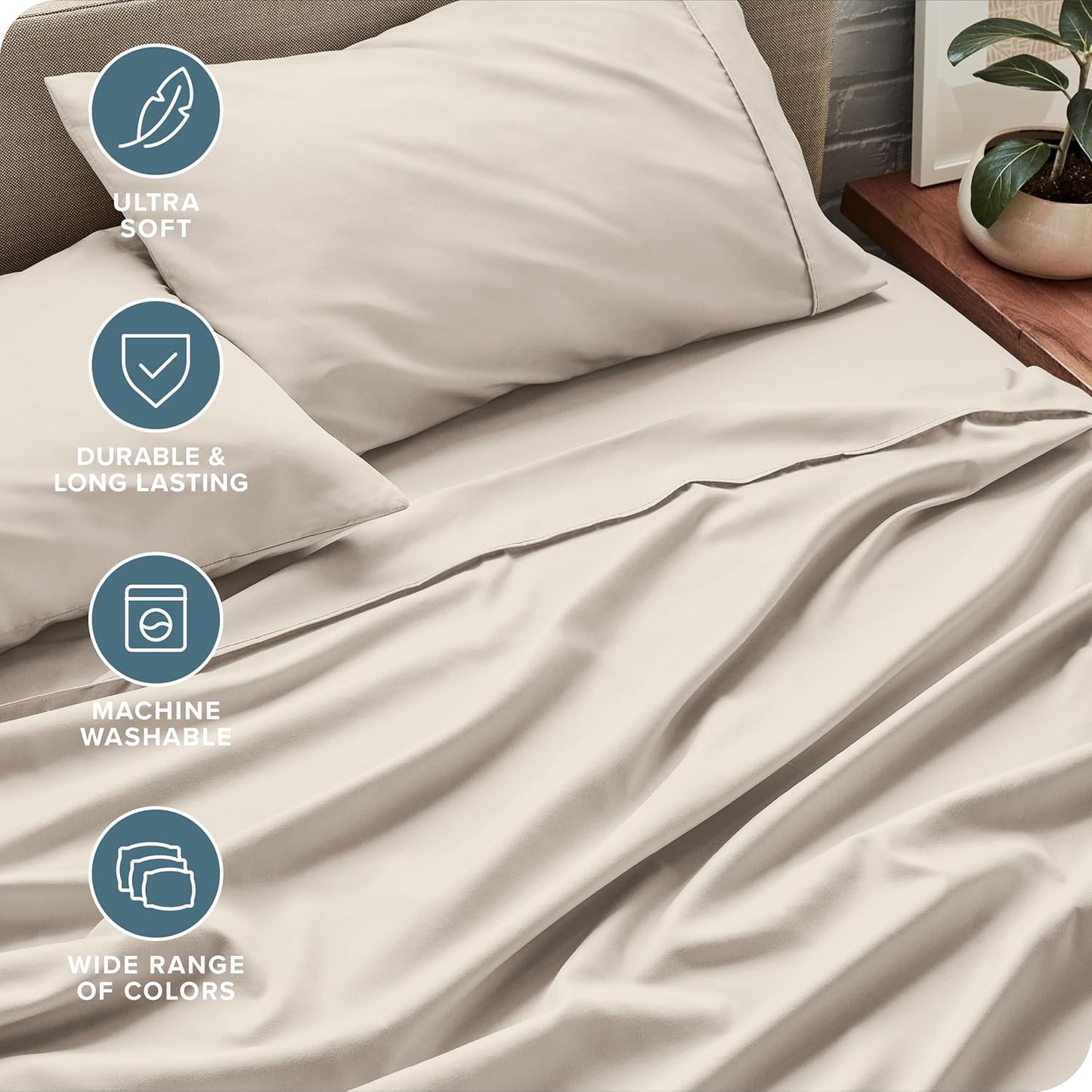 Bare Home Full Sheet Set - Luxury 1800 Ultra-Soft Microfiber Full Bed Sheets - Double Brushed - Deep Pockets - Easy Fit - 4 Piece Set - Bedding Sheets & Pillowcases (Full, Wheat)