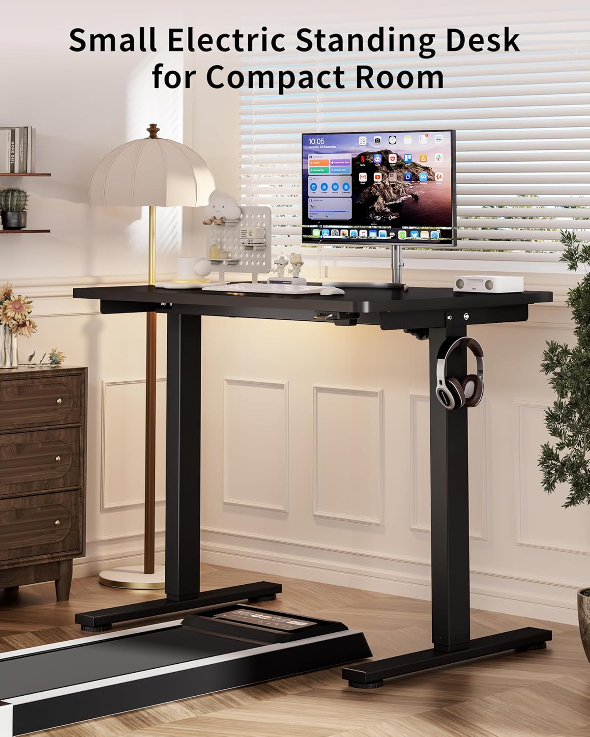Okin Small Electric Standing Desk, 36" x 24" Whole Piece Height Adjustable Desk, Black Sit to Stand Desks Computer Workstation for Home Office