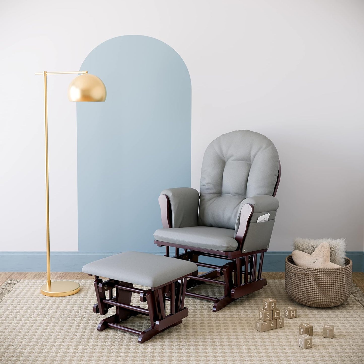 Storkcraft Premium Hoop Glider & Ottoman (Espresso/Light Gray) — GREENGUARD Gold Certified Nursery Glider, Solid Wood Craftsmanship, Smooth-Gliding Nursery Chair and Ottoman, Award-Winning