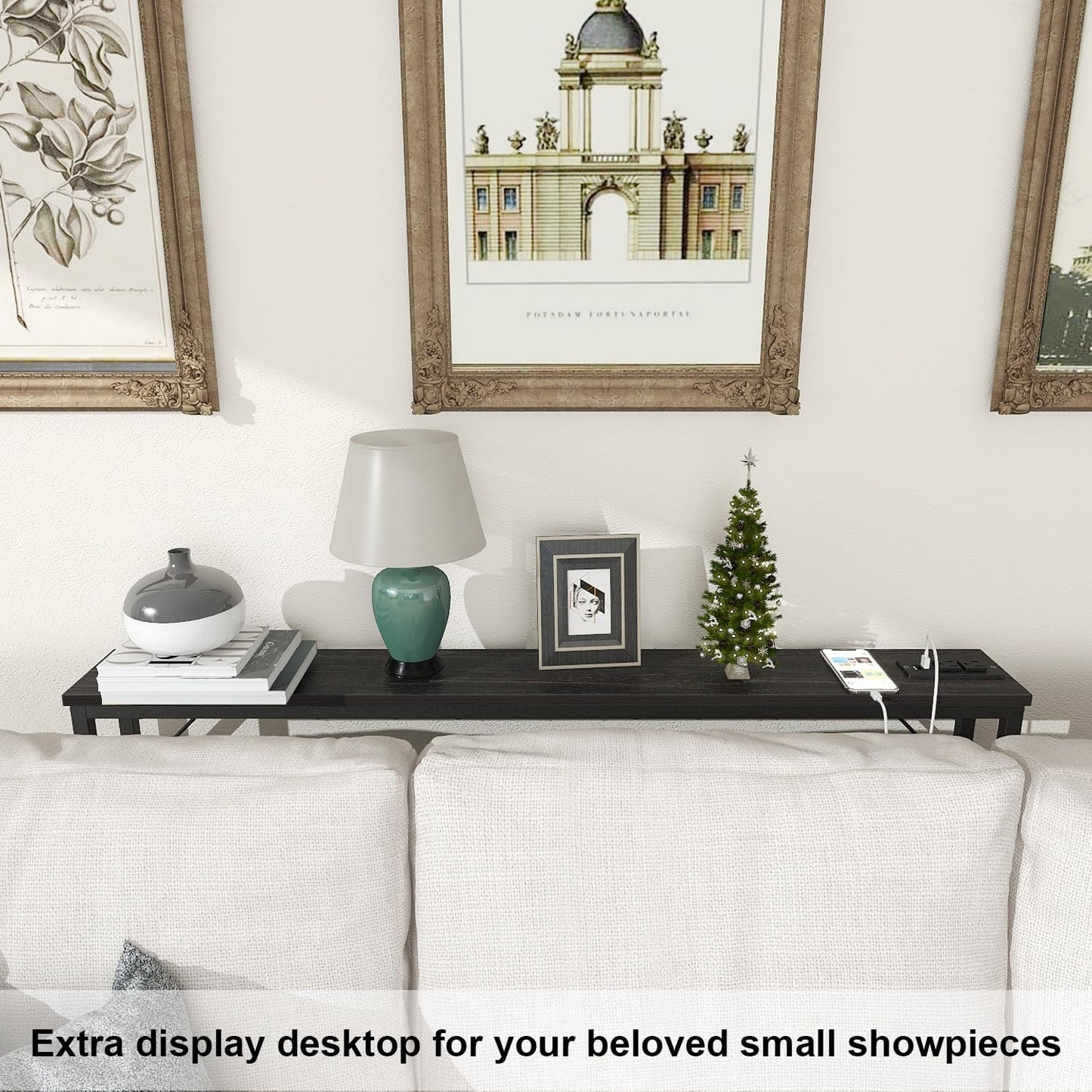 Tohomeor 5.9" Skinny Behind Sofa Console Table with Charging Station Charcoal Black 47.2" Narrow Long Behind Couch Table with Power Outlets USB Ports Thin Entry Table for Entryway Living Room Hallway