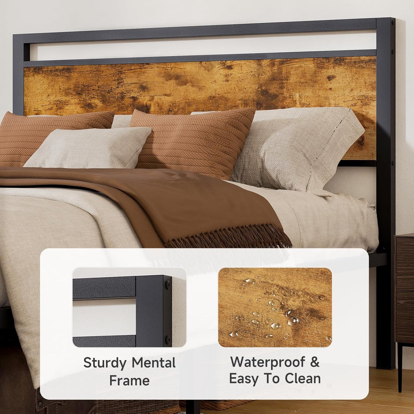 Z-hom Upgraded Full Size Bed Frame, Heavy Duty Metal Sturdy Full Bed Frame with Modern Wood Headboard & Footboard, Stable Platform Bed Furniture Bed Storage, No Noise, No Box Springs, Vintage Brown