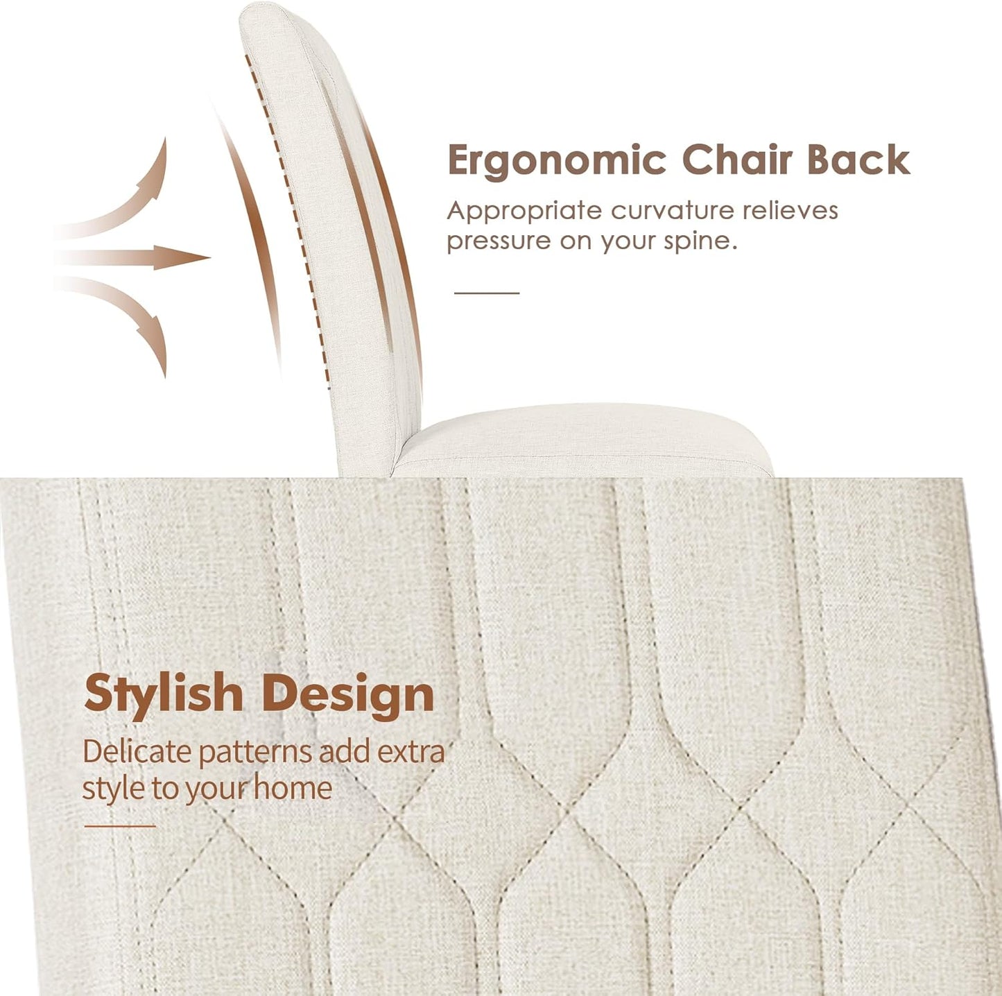 VECELO Upholstered Dining Chairs Set of 2, Modern Accent Parsons with Comfort Seat, Solid Wood Legs w/Rubber Footpads, for Living Room Kitchen, Beige