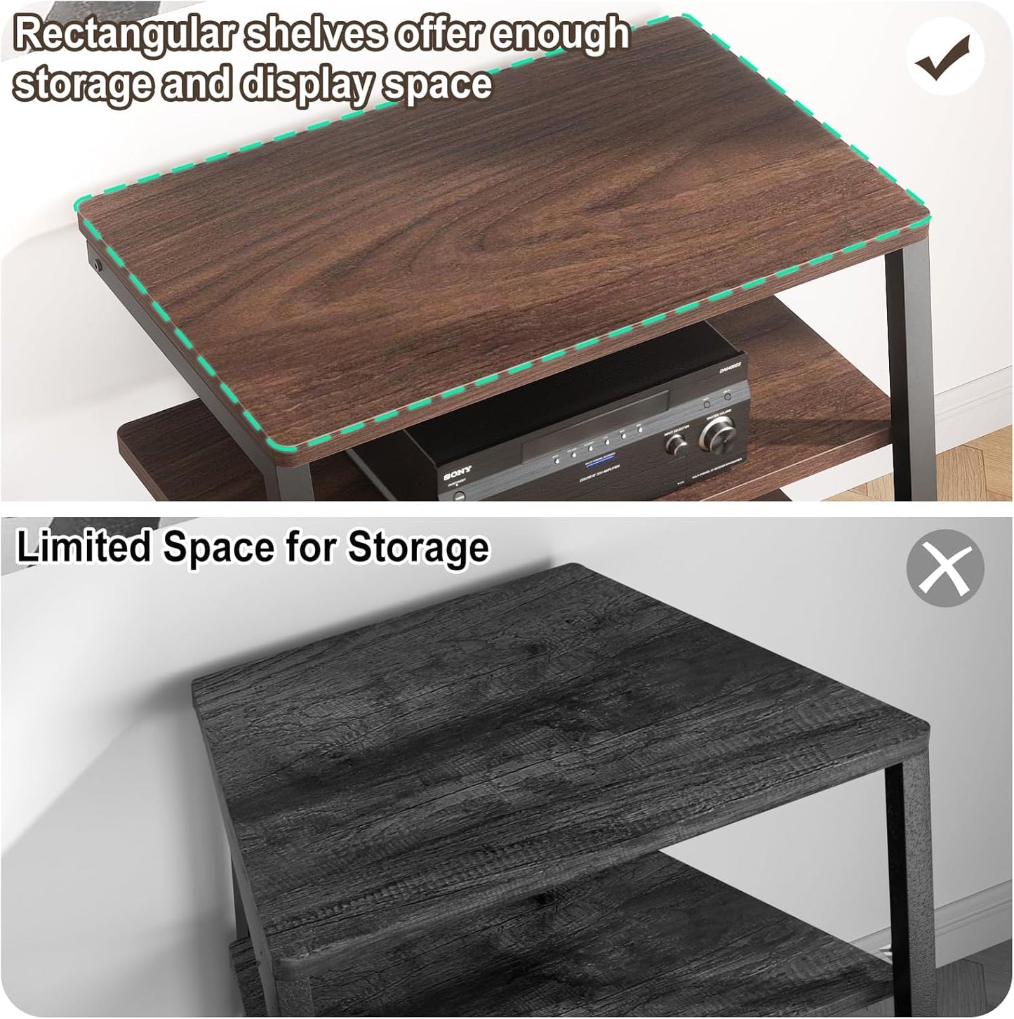 armocity 5-Tier AV Media Stand with Power Strips, Media Console with LED Lights, Audio Tower Rack with Adjustable Shelves, Stereo Stands and Racks, 40.8'', Black Walnut