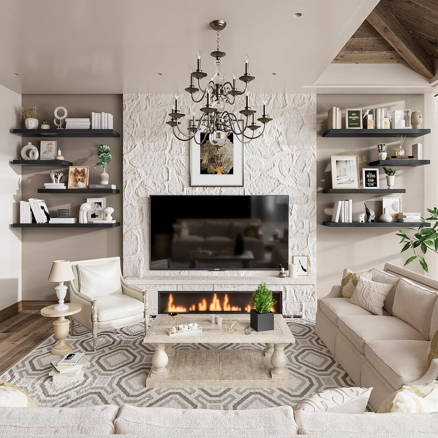 Heimlove 36 Inch Long Floating Shelf for Wall, 12" Deep Black Floating Shelves Wall Shelves for Bedroom Living Room Bedroom, Wall Mounted Shelves for Storage Book Decor, Set of 2