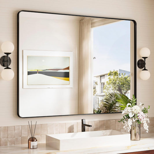 TokeShimi 48x36 Black Bathroom Mirror for Over Sink,Tempered Glass,Rectangle Mirror for Bathroom,Large Bathroom Mirror for Vanity(Horizontal/Vertical)