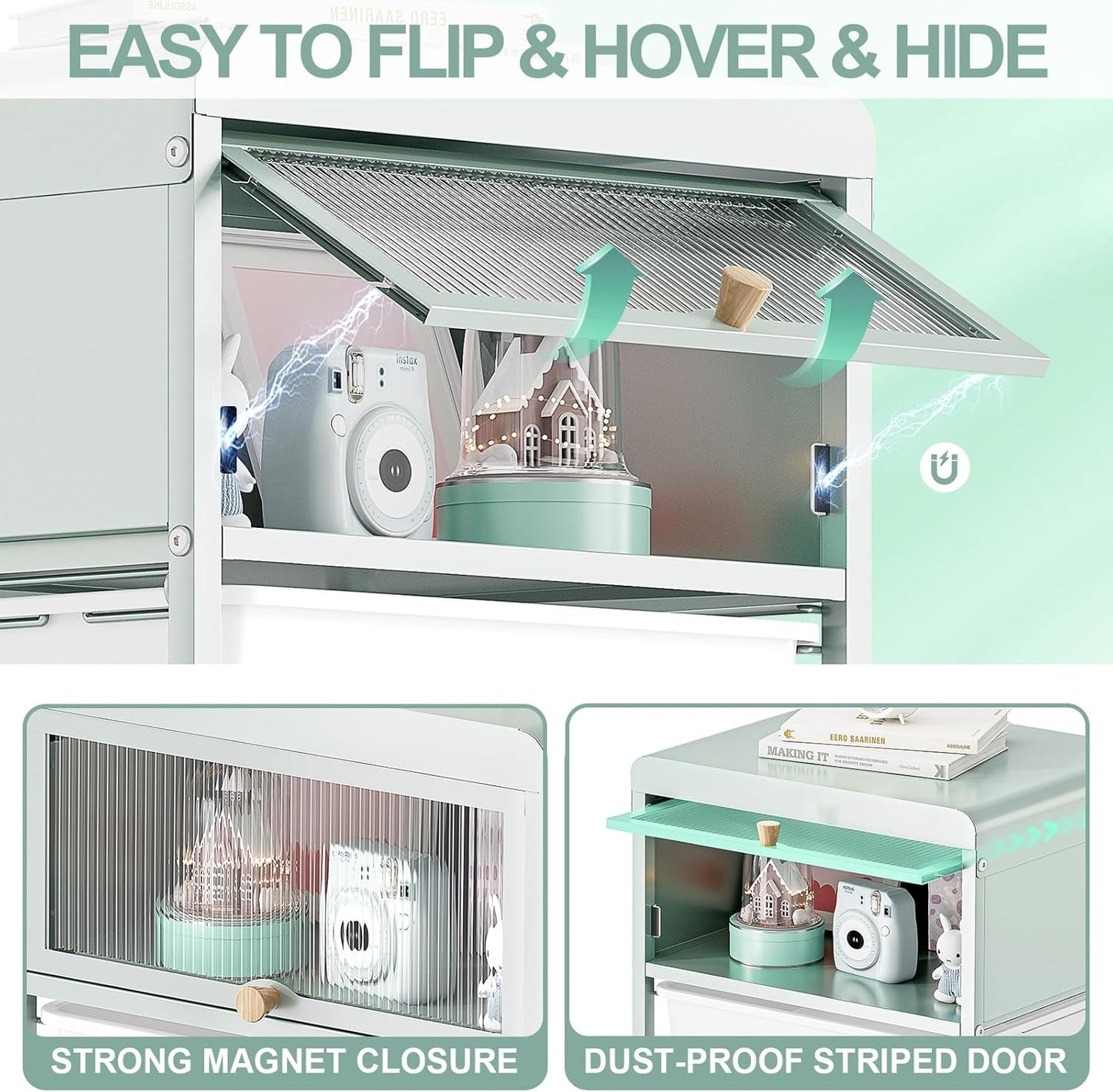 Utility-Rolling-Storage-Drawer-Craft-Cart-Organizers with 4 Drawers & Dust-proof Door for Kid Craft Art Room,Bedroom,Home Office, 4 Tiers Drawer cart, Green