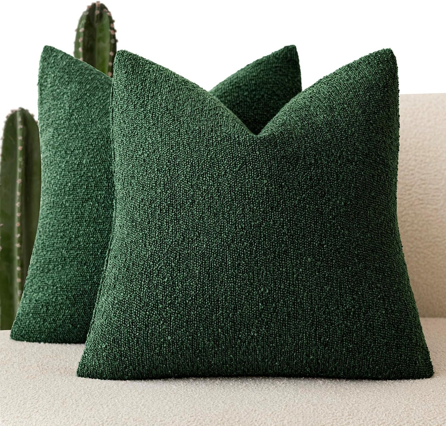 Foindtower Pack of 2, Decorative Textured Boucle Throw Pillow Covers Neutral Accent Solid Pillow Cases Soft Couch Cushion Case for Chair Sofa Bedroom Living Room Home Decor 22x22 Inch Pine Green