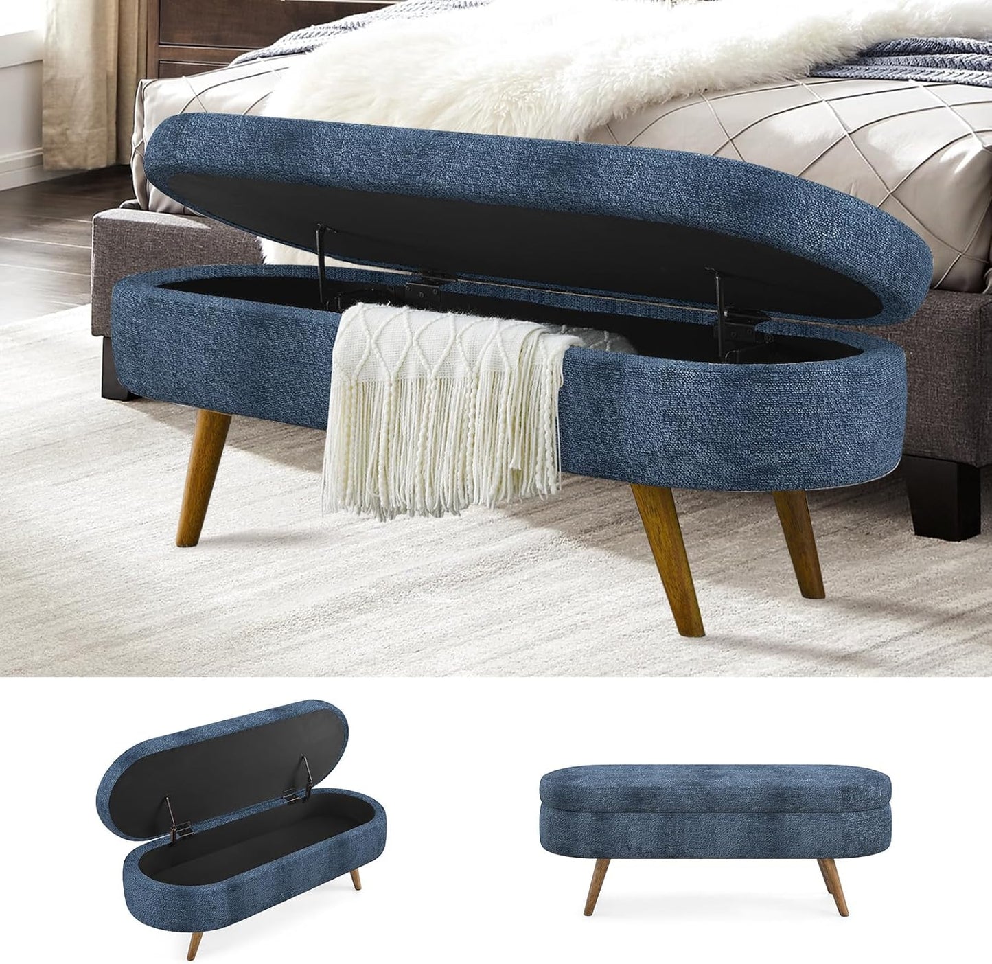 NicBex Ottoman Bench with Storage for Bedroom, 43.5" Upholstered End of Bed Bench with Rubber Wood Legs, Linen Storage Bench for Living Room or Entryway,