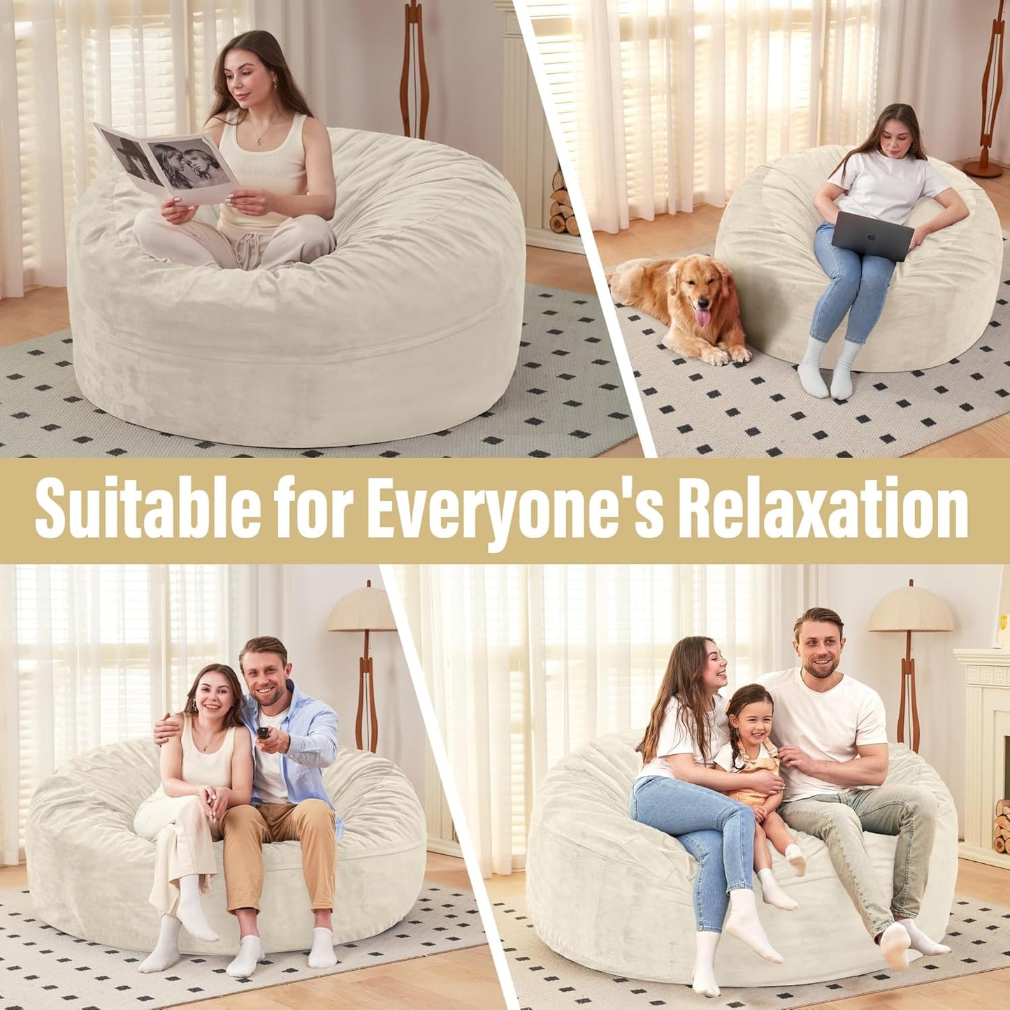 HABUTWAY Bean Bag Chair: Giant 6' Memory Foam Furniture Bean Bag Chair with Microfiber Cover - 6Ft,Beige