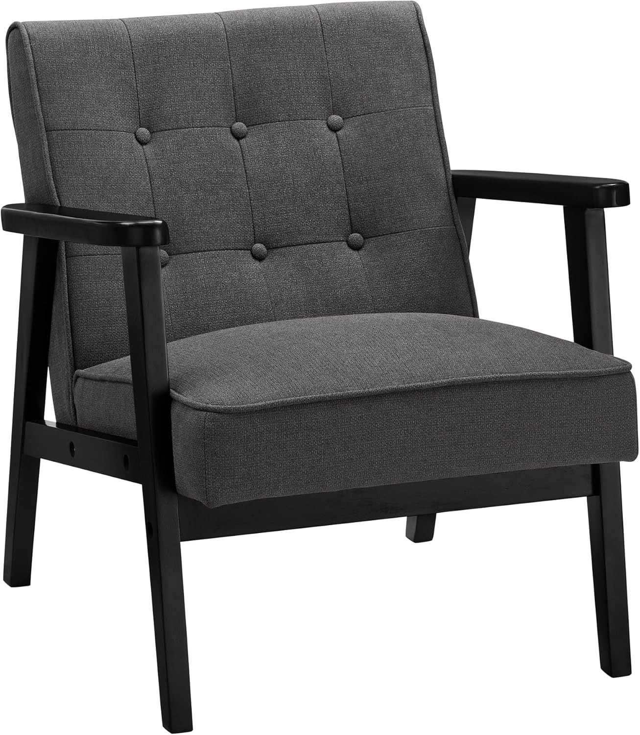 SONGMICS Accent Leisure Chair, Mid-Century Modern Arm Chair with Solid Wood Armrests and Legs, 1-Seat Cushioned Sofa for Living Room Bedroom Balcony Studio, Classic Black ULAC001B01